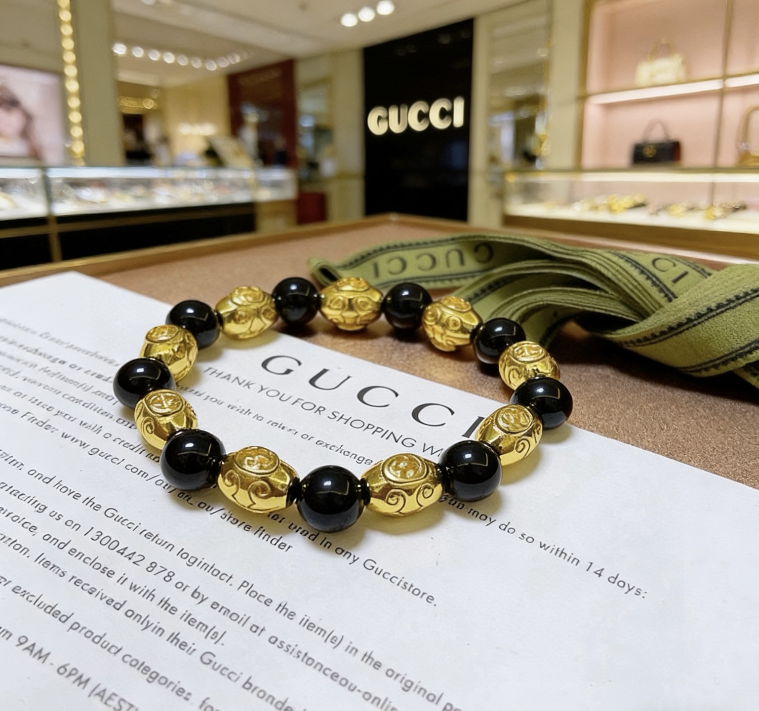 Gucci 新品发布 𝐆𝐮𝐜𝐜𝐢古驰手链 奢华古驰手串 金店 黑玛瑙手链水晶 最新款全件串珠手链档次更高 Anger Forest系列双g 古驰手链