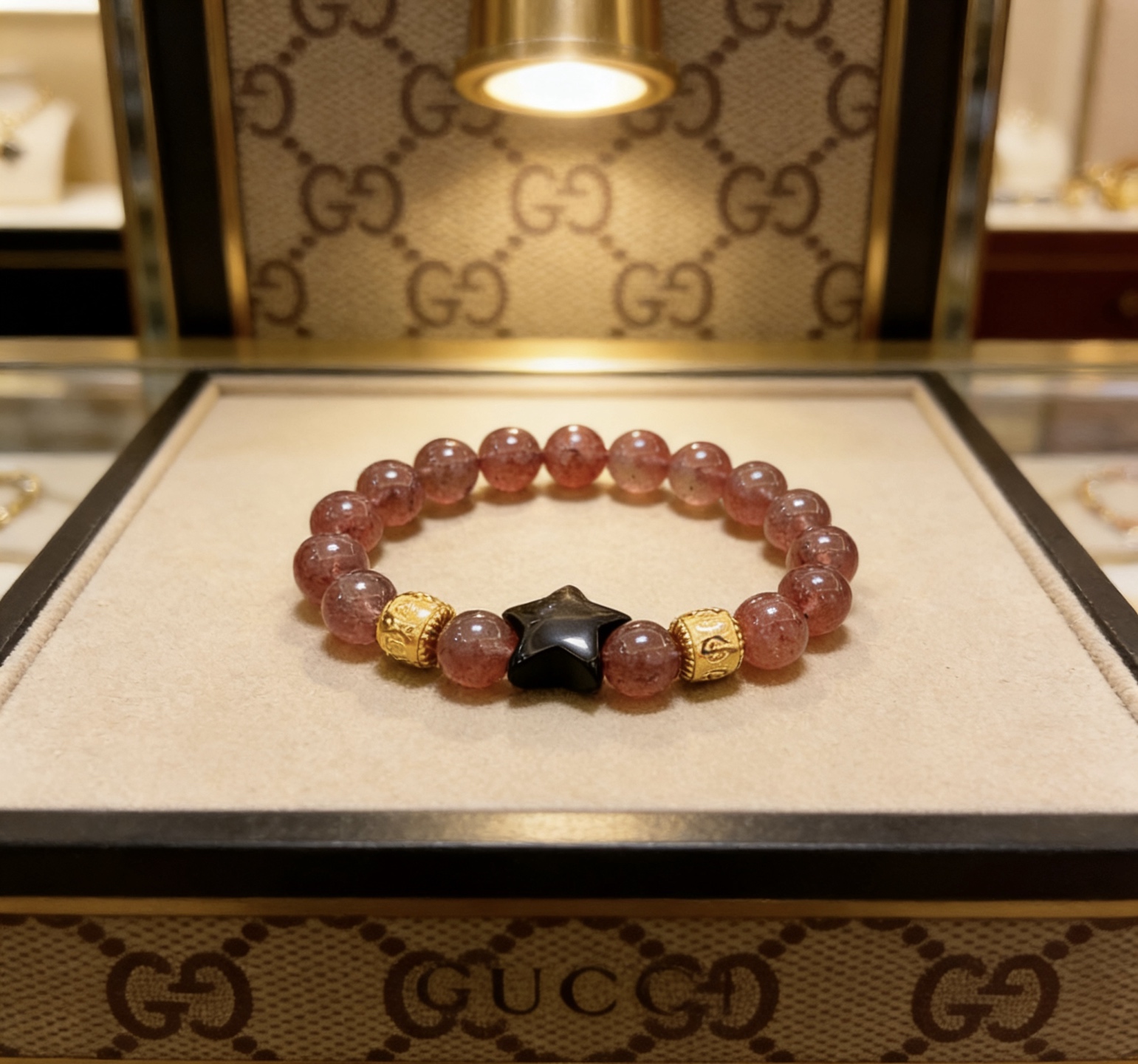 Gucci 𝐆𝐮𝐜𝐜𝐢古驰手链 最新款天然草莓晶手链档次更高 Anger Forest系列双G天然草莓晶手链