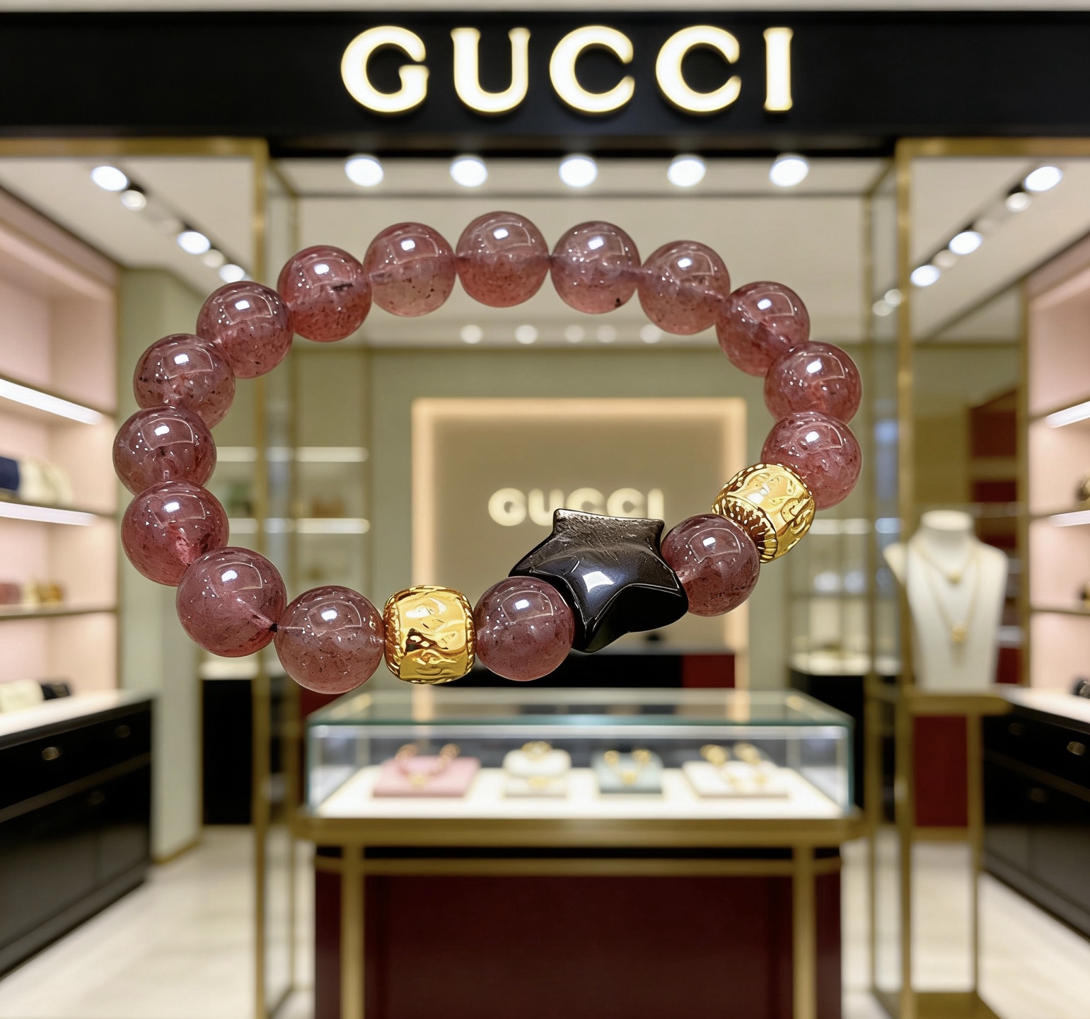 Gucci 𝐆𝐮𝐜𝐜𝐢古驰手链 最新款天然草莓晶手链档次更高 Anger Forest系列双G天然草莓晶手链