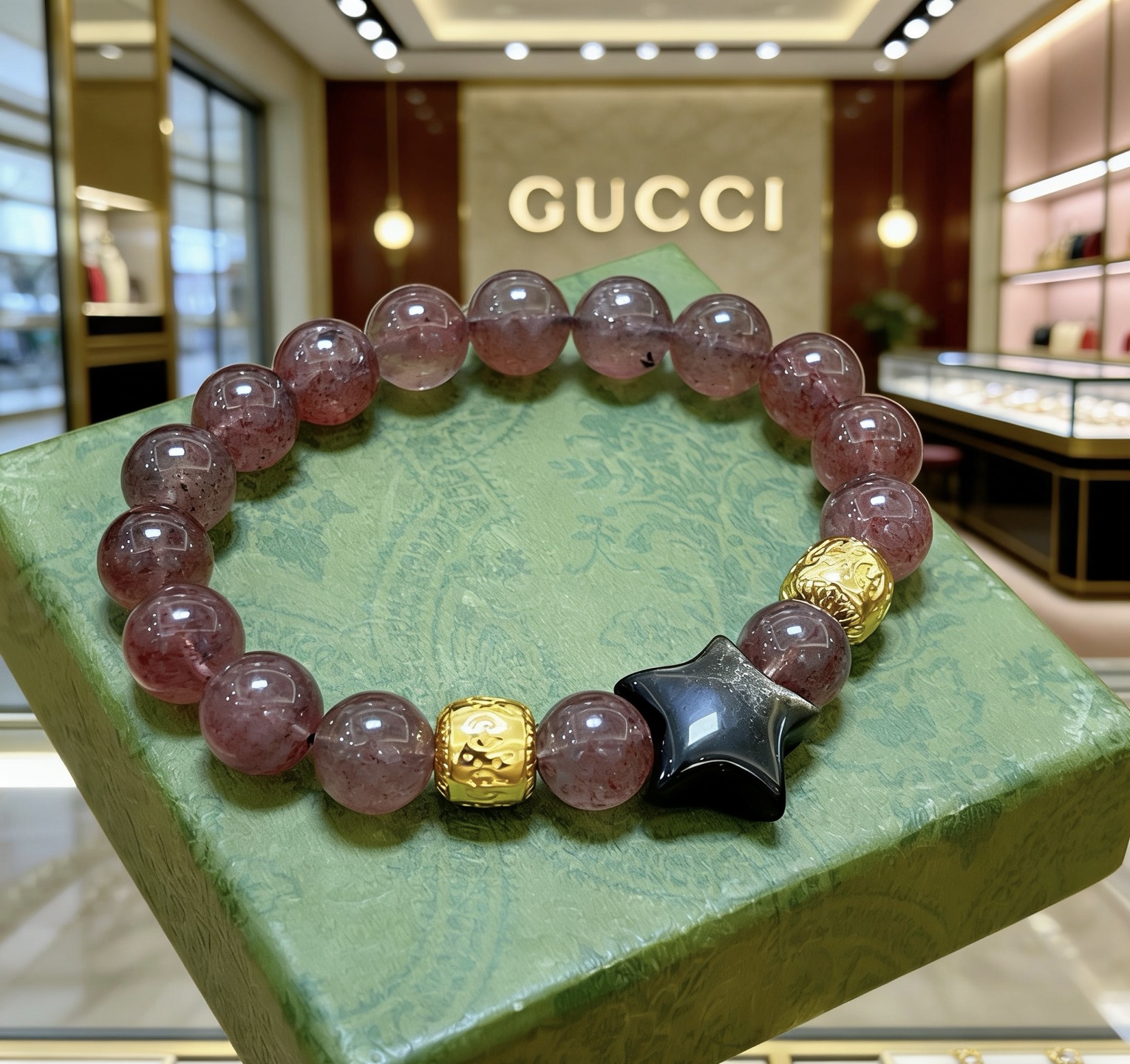Gucci 𝐆𝐮𝐜𝐜𝐢古驰手链 最新款天然草莓晶手链档次更高 Anger Forest系列双G天然草莓晶手链