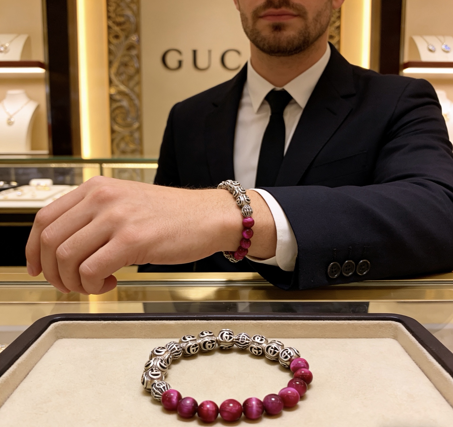 Gucci 𝐆𝐮𝐜𝐜𝐢古驰手链 最新款天然虎眼石手链档次更高 Anger Forest系列双G天然虎眼石水晶手链