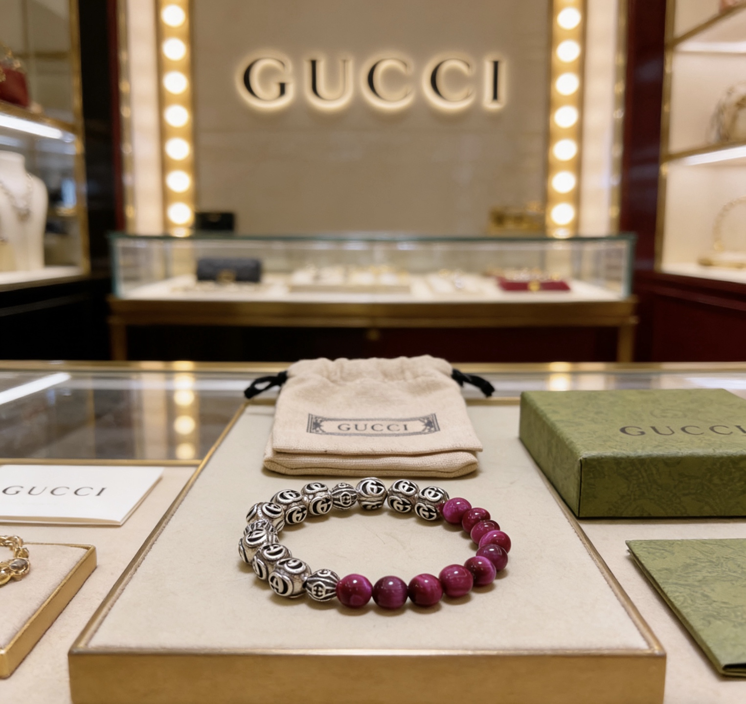 Gucci 𝐆𝐮𝐜𝐜𝐢古驰手链 最新款天然虎眼石手链档次更高 Anger Forest系列双G天然虎眼石水晶手链