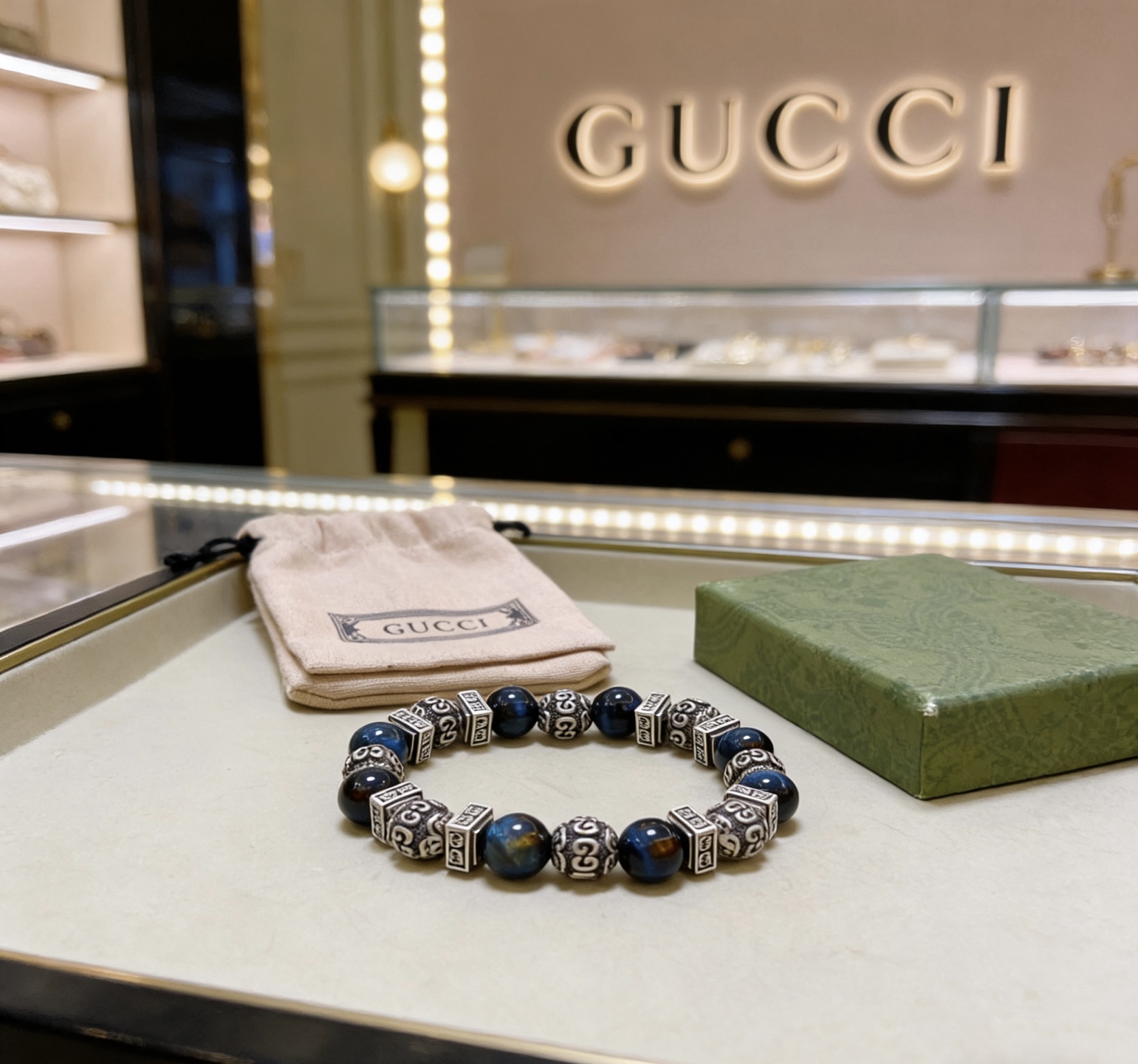 Gucci 𝐆𝐮𝐜𝐜𝐢古驰手链 最新款天然虎眼石手链档次更高 Anger Forest系列双G天然虎眼石手链