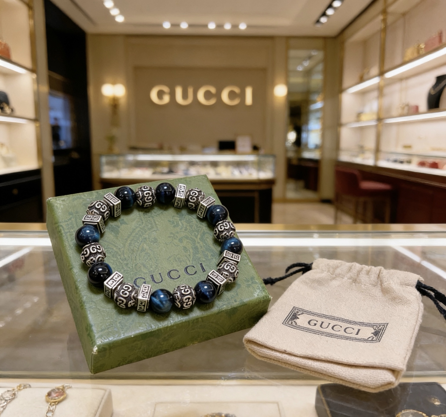 Gucci 𝐆𝐮𝐜𝐜𝐢古驰手链 最新款天然虎眼石手链档次更高 Anger Forest系列双G天然虎眼石手链