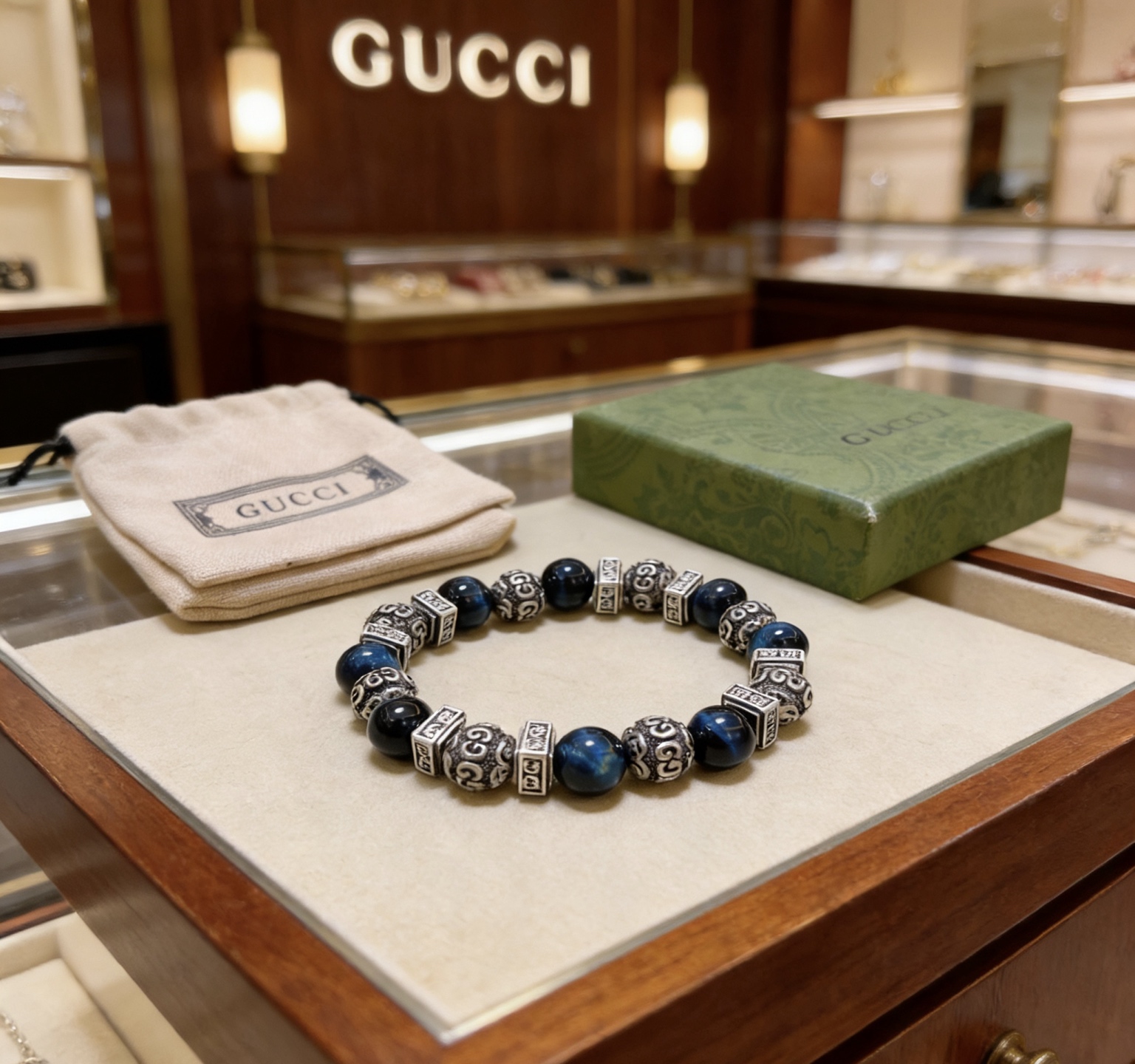 Gucci 𝐆𝐮𝐜𝐜𝐢古驰手链 最新款天然虎眼石手链档次更高 Anger Forest系列双G天然虎眼石手链