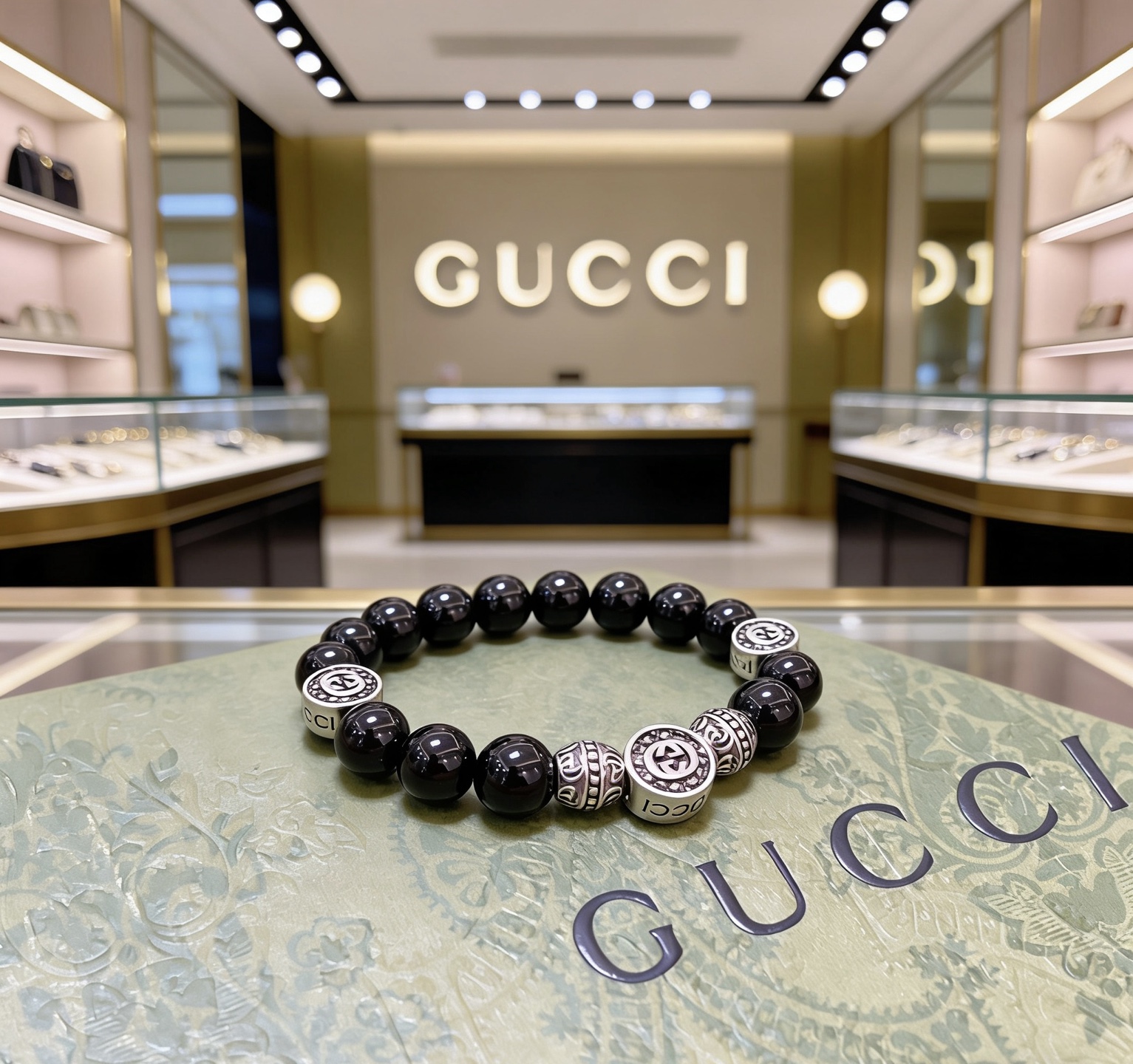 Gucci 𝐆𝐮𝐜𝐜𝐢古驰手链 最新款天然黑玛瑙手链档次更高 Anger Forest系列双G天然黑玛瑙手链