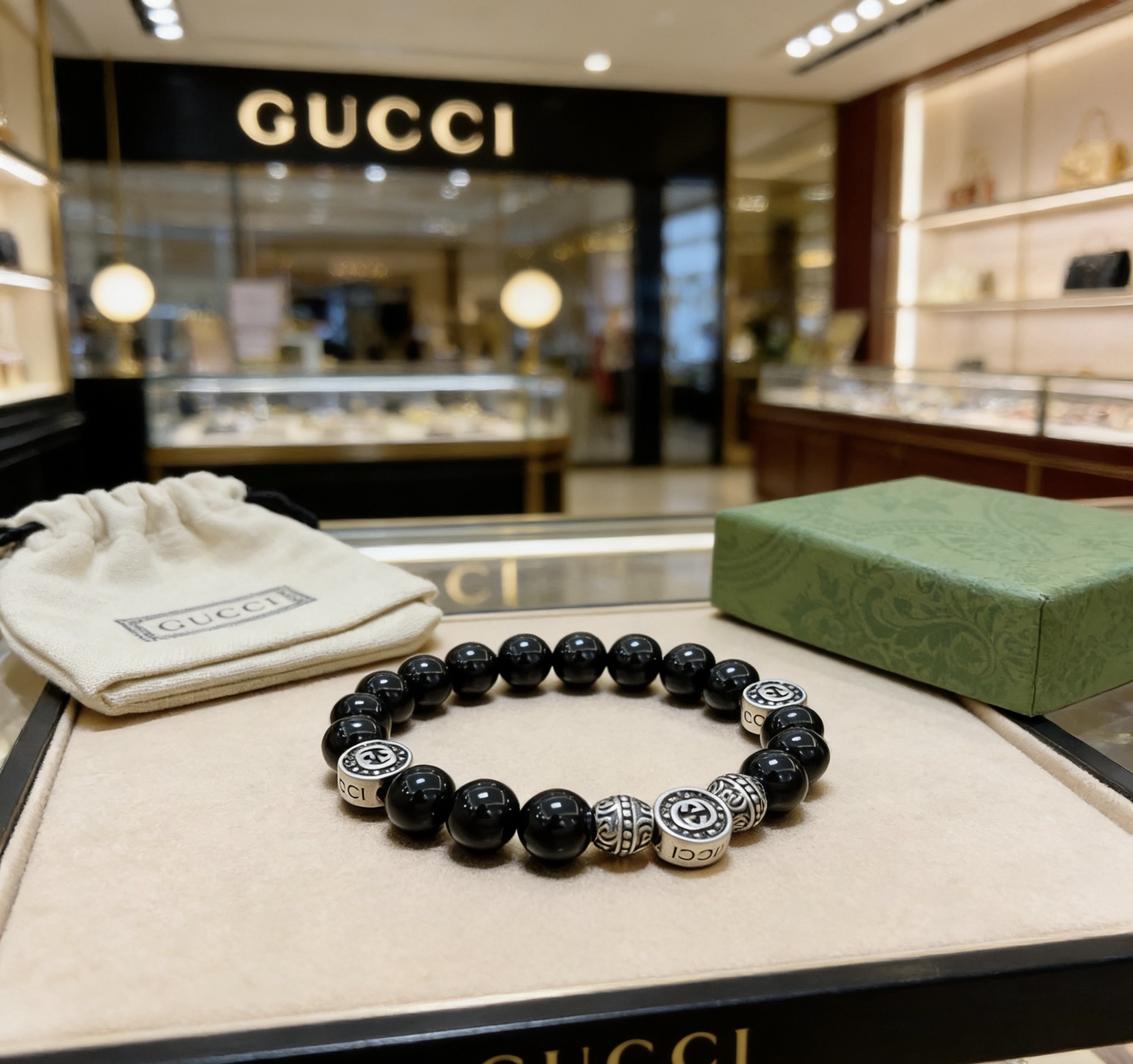 Gucci 𝐆𝐮𝐜𝐜𝐢古驰手链 最新款天然黑玛瑙手链档次更高 Anger Forest系列双G天然黑玛瑙手链
