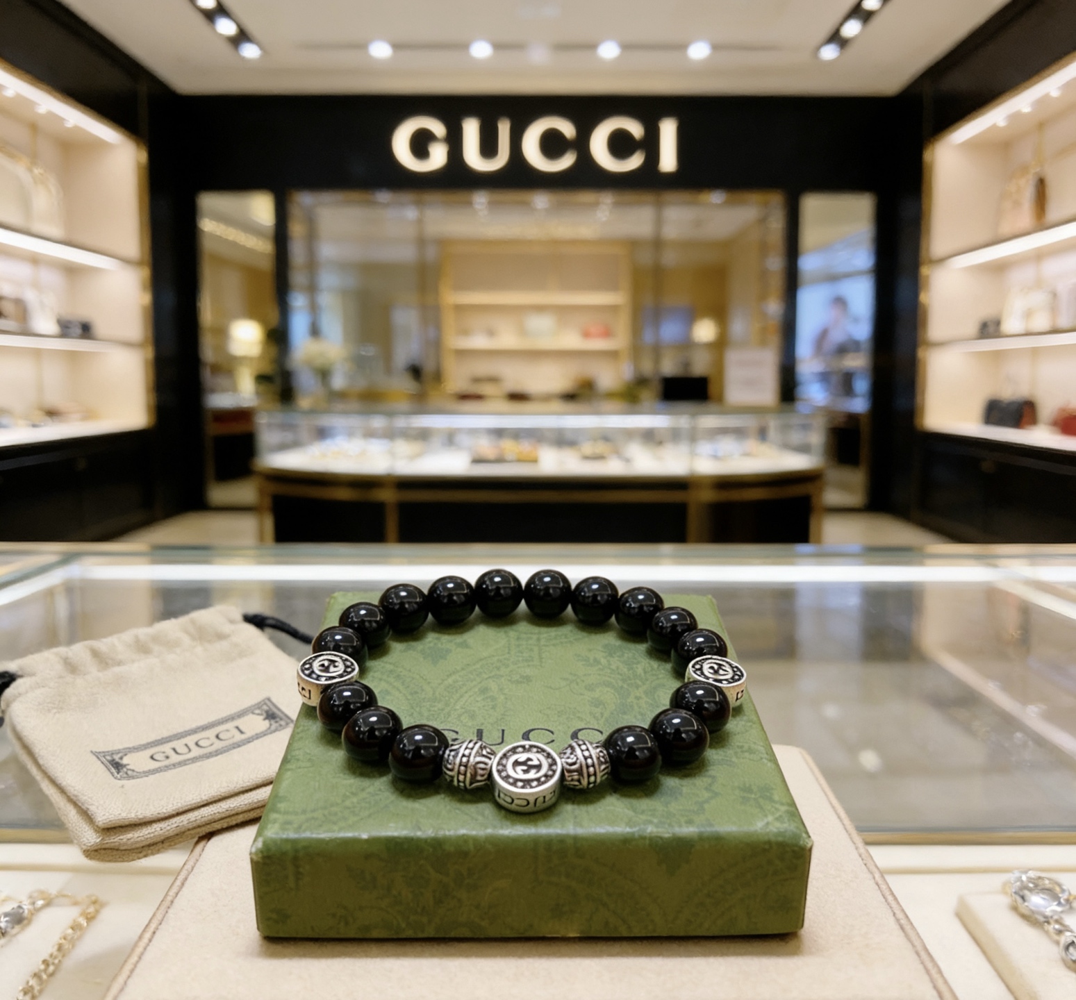 Gucci 𝐆𝐮𝐜𝐜𝐢古驰手链 最新款天然黑玛瑙手链档次更高 Anger Forest系列双G天然黑玛瑙手链