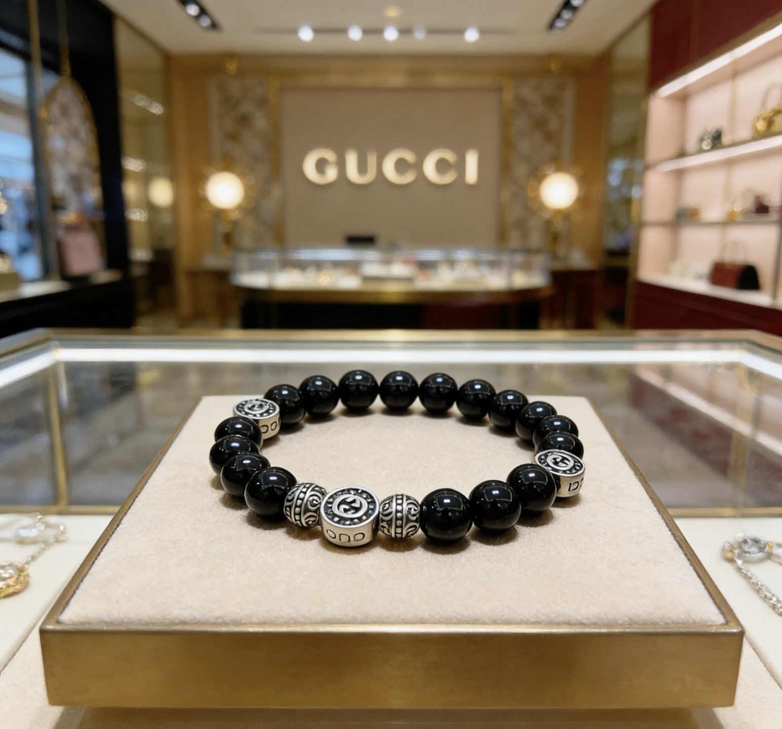 Gucci 𝐆𝐮𝐜𝐜𝐢古驰手链 最新款天然黑玛瑙手链档次更高 Anger Forest系列双G天然黑玛瑙手链