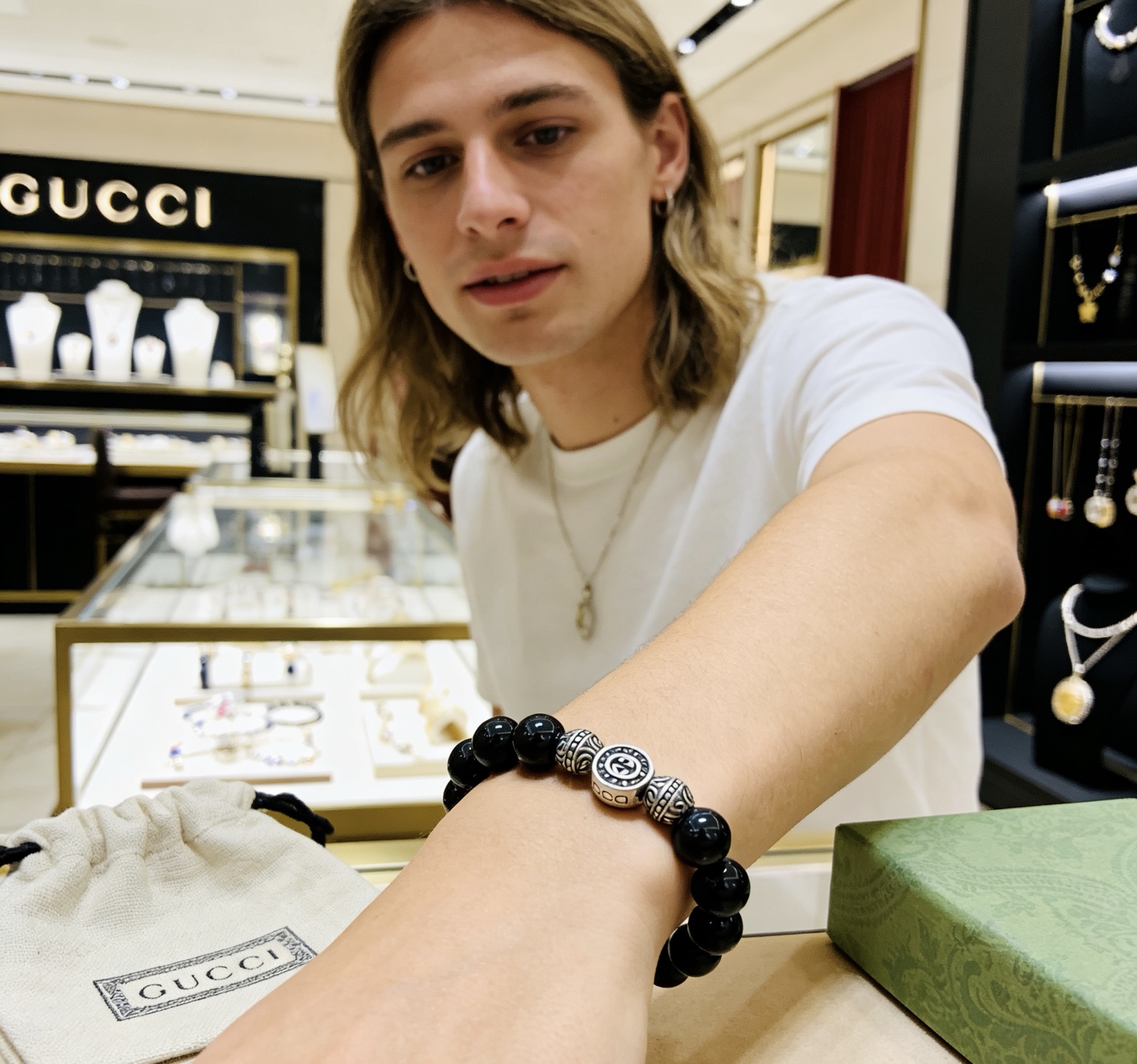 Gucci 𝐆𝐮𝐜𝐜𝐢古驰手链 最新款天然黑玛瑙手链档次更高 Anger Forest系列双G天然黑玛瑙手链