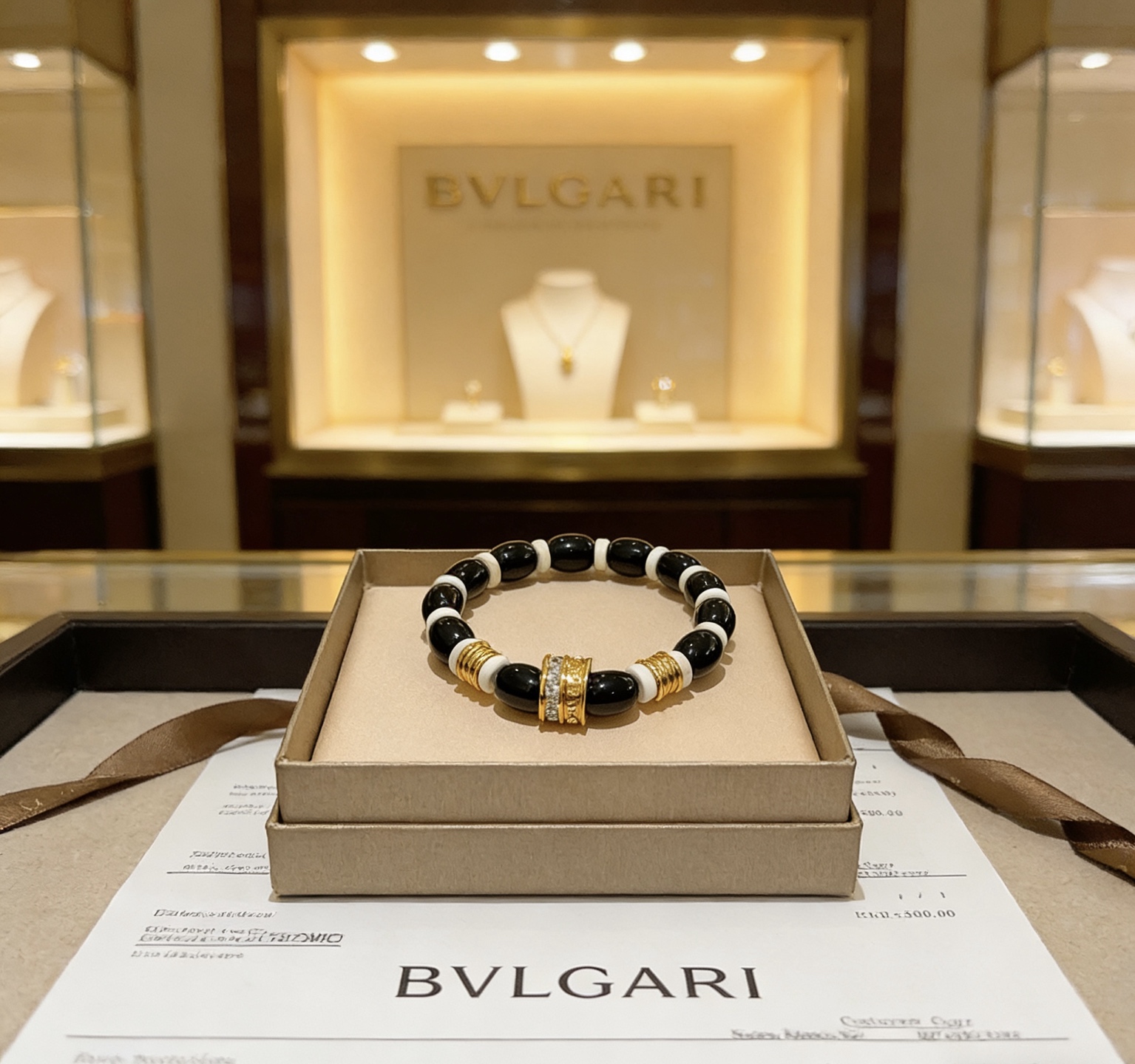 Bvlgari 宝格丽手链V金材质 BVLGARI宝格丽 DIVAS‘ DREAM 系列 天然黑玛瑙手链品相完美