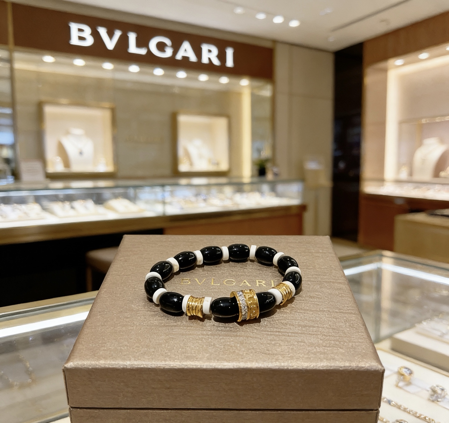 Bvlgari 宝格丽手链V金材质 BVLGARI宝格丽 DIVAS‘ DREAM 系列 天然黑玛瑙手链品相完美