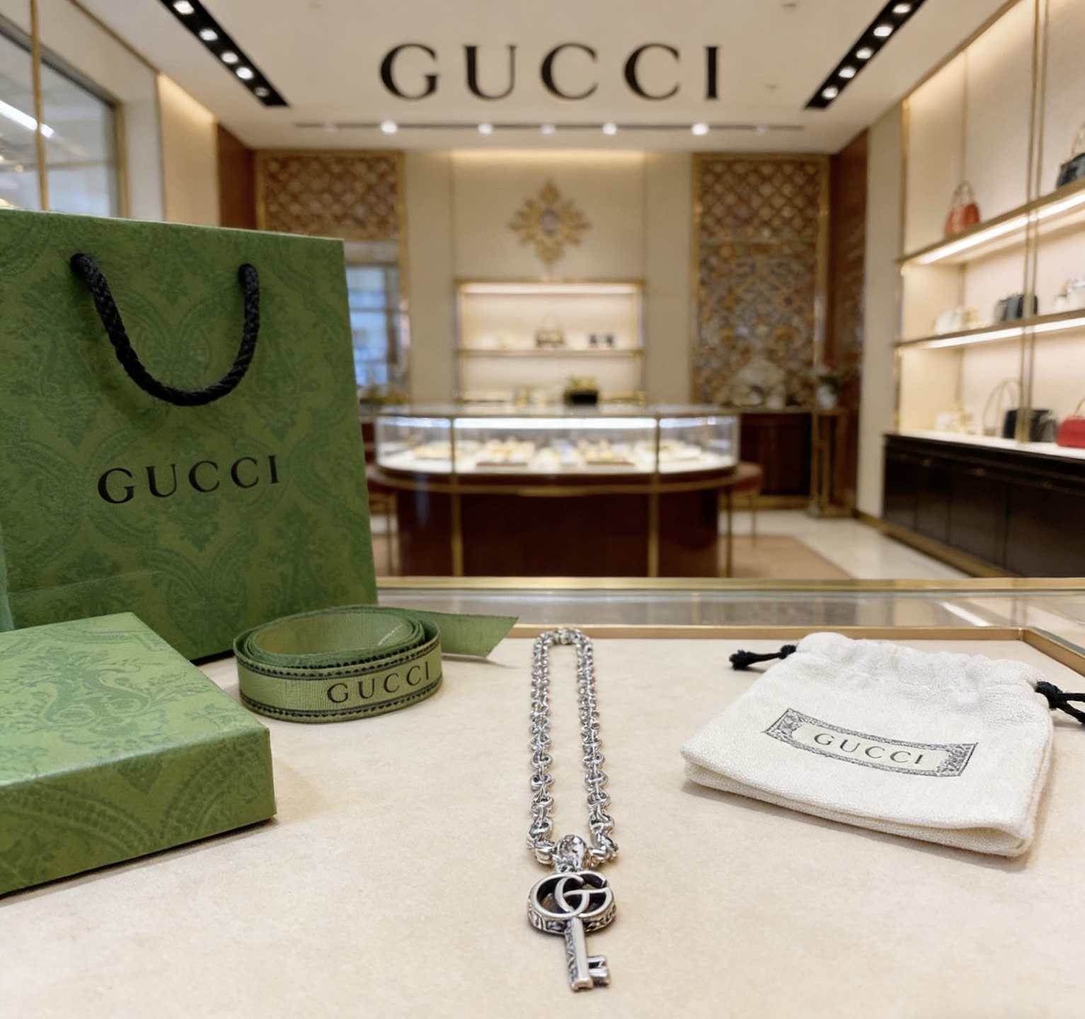 Gucci 𝐆𝐮𝐜𝐜𝐢古驰项链最新款链条档次更高 Anger Forest系列双g钥匙项链