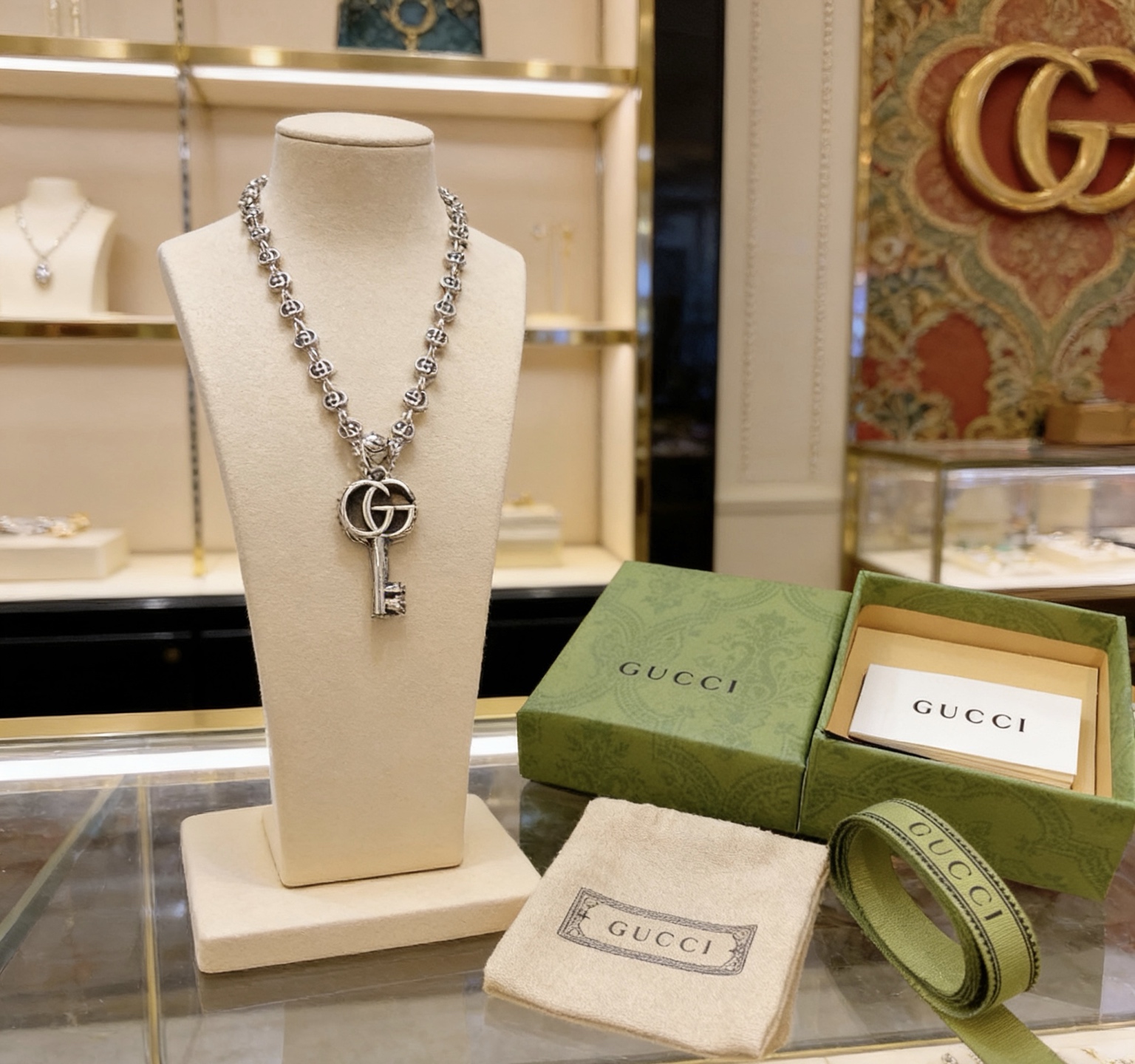 Gucci 𝐆𝐮𝐜𝐜𝐢古驰项链最新款链条档次更高 Anger Forest系列双g钥匙项链