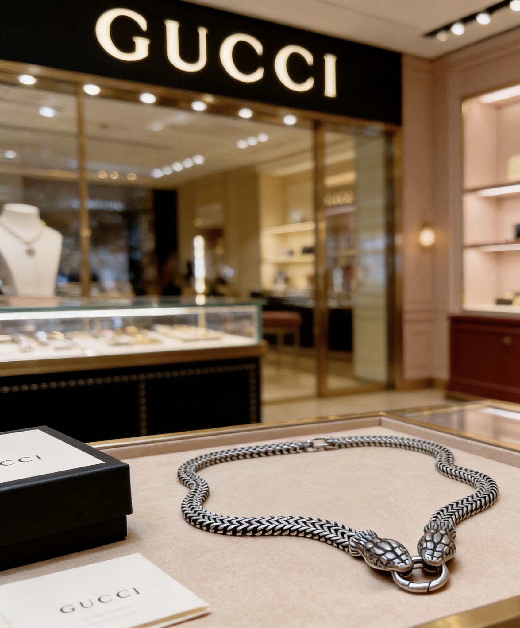 Gucci 𝐆𝐮𝐜𝐜𝐢古驰项链双蛇头最新款链条档次更高 Anger Forest系列双G戒指环古驰项链