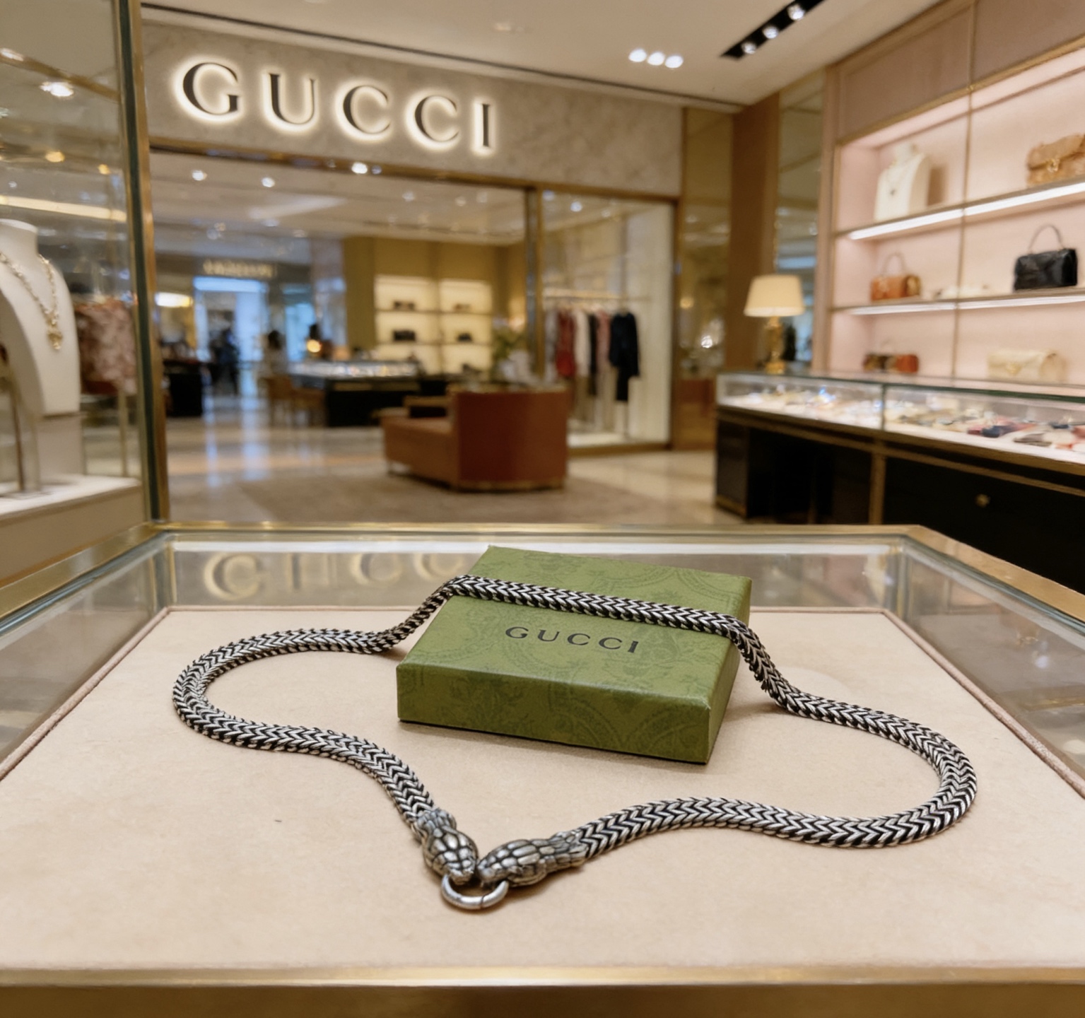 Gucci 𝐆𝐮𝐜𝐜𝐢古驰项链双蛇头最新款链条档次更高 Anger Forest系列双G戒指环古驰项链