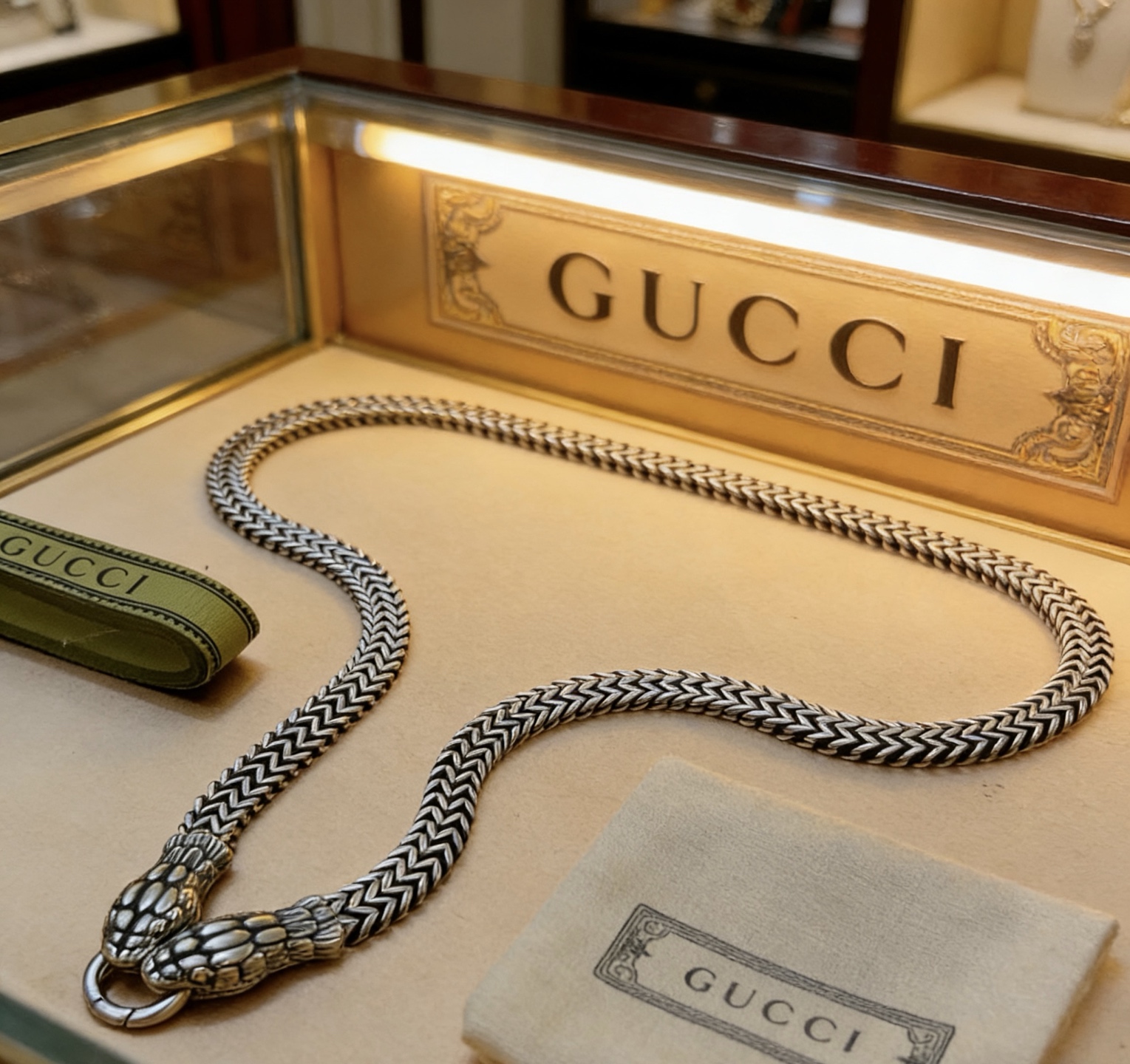 Gucci 𝐆𝐮𝐜𝐜𝐢古驰项链双蛇头最新款链条档次更高 Anger Forest系列双G戒指环古驰项链