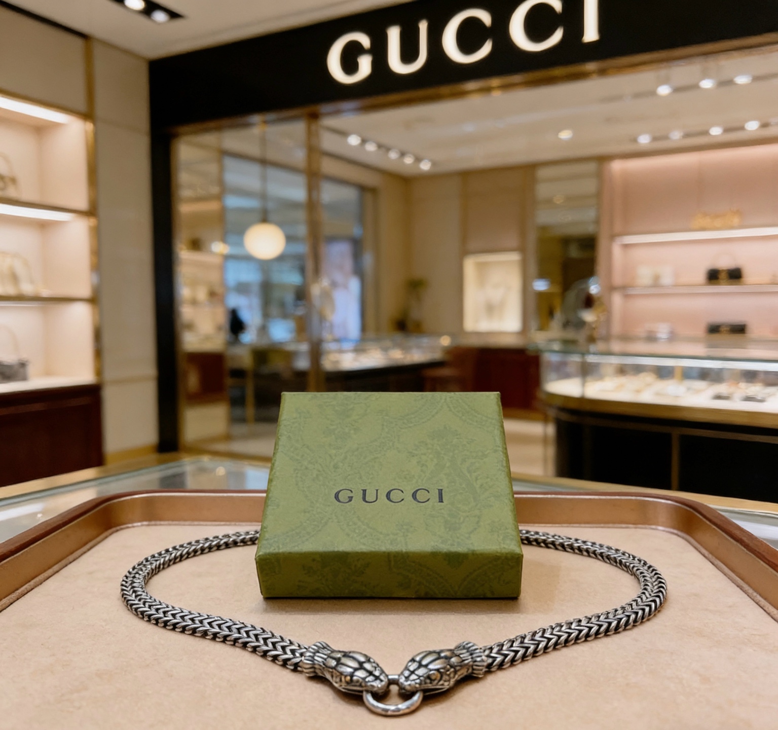 Gucci 𝐆𝐮𝐜𝐜𝐢古驰项链双蛇头最新款链条档次更高 Anger Forest系列双G戒指环古驰项链