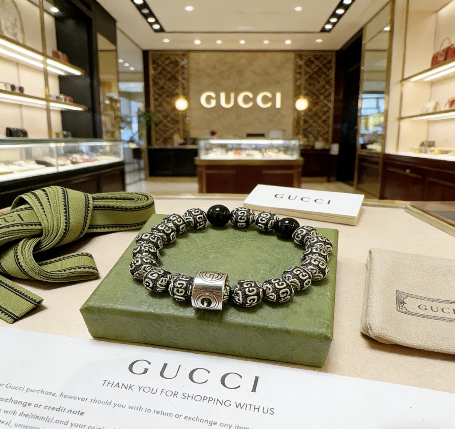 Gucci 新品发布 𝐆𝐮𝐜𝐜𝐢古驰手链 最新款全件穿珠手链 银档次更高 Anger Forest系列双g手链