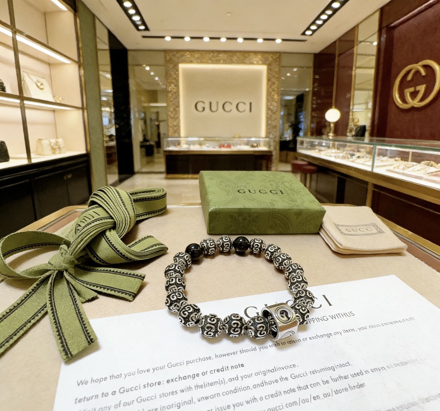 Gucci 新品发布 𝐆𝐮𝐜𝐜𝐢古驰手链 最新款全件穿珠手链 银档次更高 Anger Forest系列双g手链