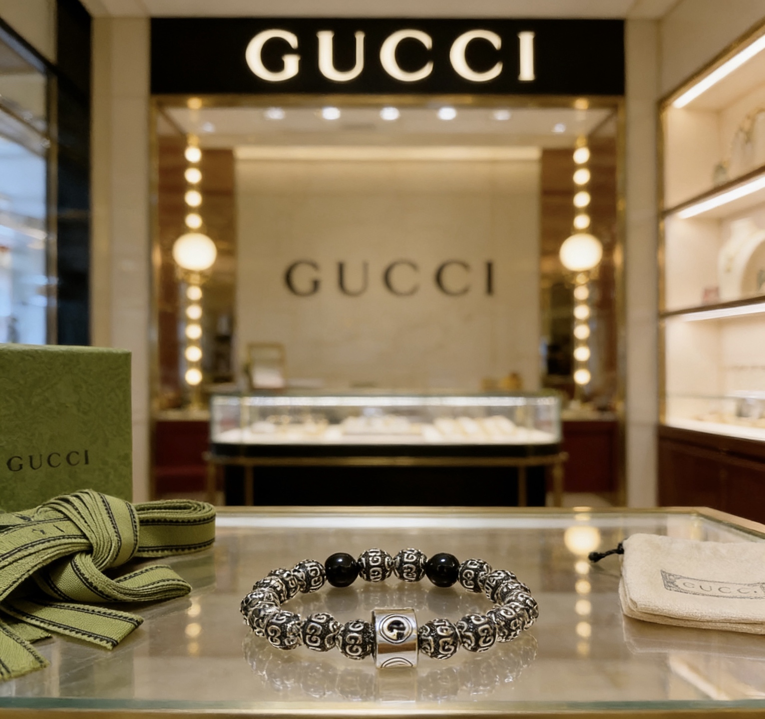 Gucci 新品发布 𝐆𝐮𝐜𝐜𝐢古驰手链 最新款全件穿珠手链 银档次更高 Anger Forest系列双g手链
