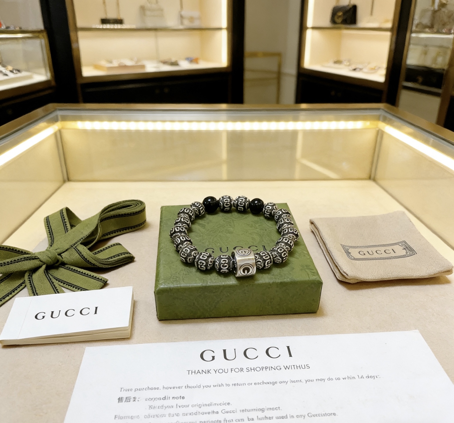 Gucci 新品发布 𝐆𝐮𝐜𝐜𝐢古驰手链 最新款全件穿珠手链 银档次更高 Anger Forest系列双g手链