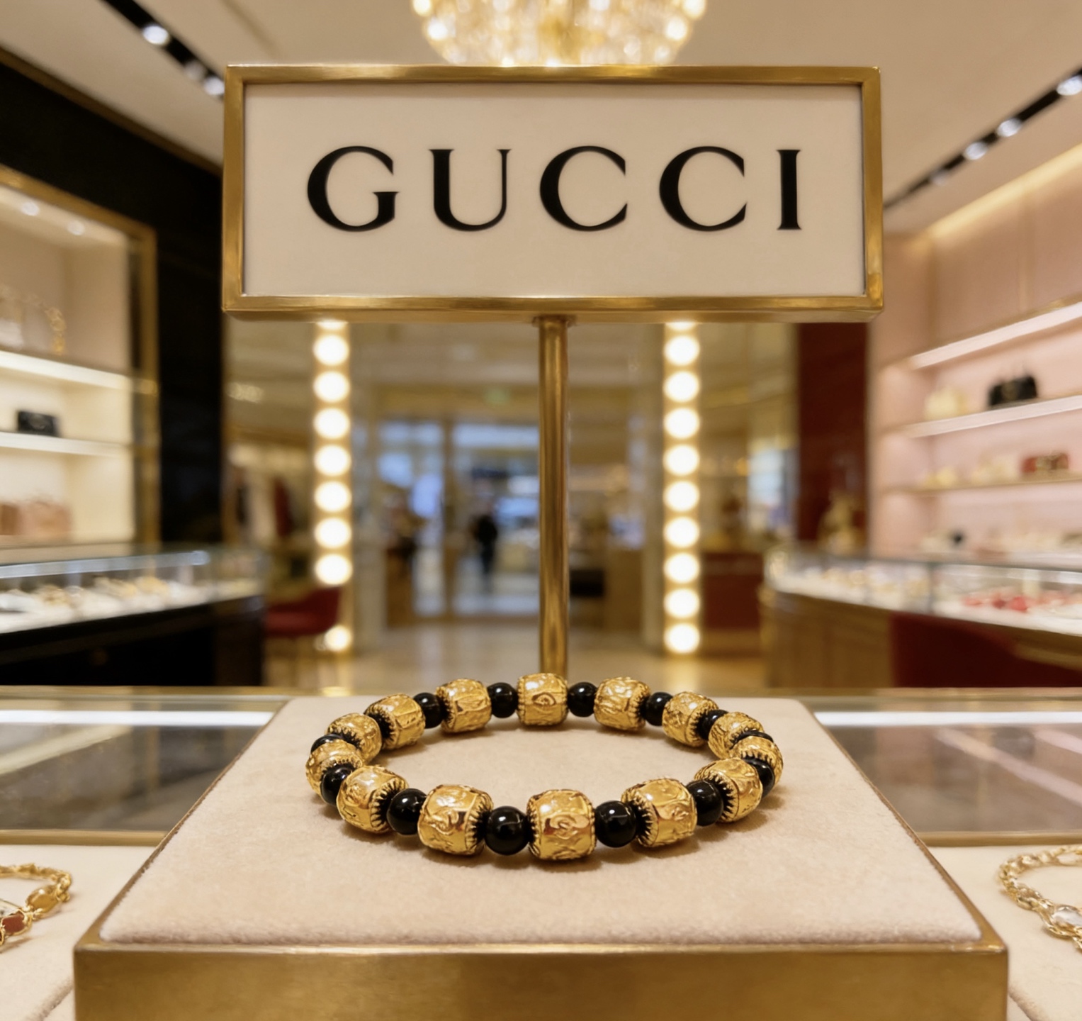Gucci 𝐆𝐮𝐜𝐜𝐢古驰手链 奢华手串 最新款全件黑玛瑙串珠手链档次更高 Anger Forest系列双g 古驰手链
