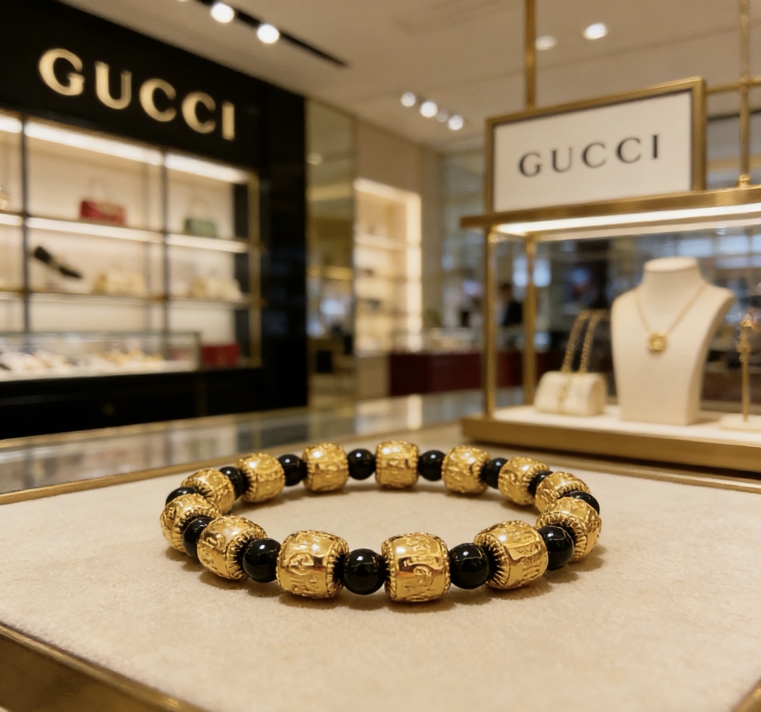 Gucci 𝐆𝐮𝐜𝐜𝐢古驰手链 奢华手串 最新款全件黑玛瑙串珠手链档次更高 Anger Forest系列双g 古驰手链