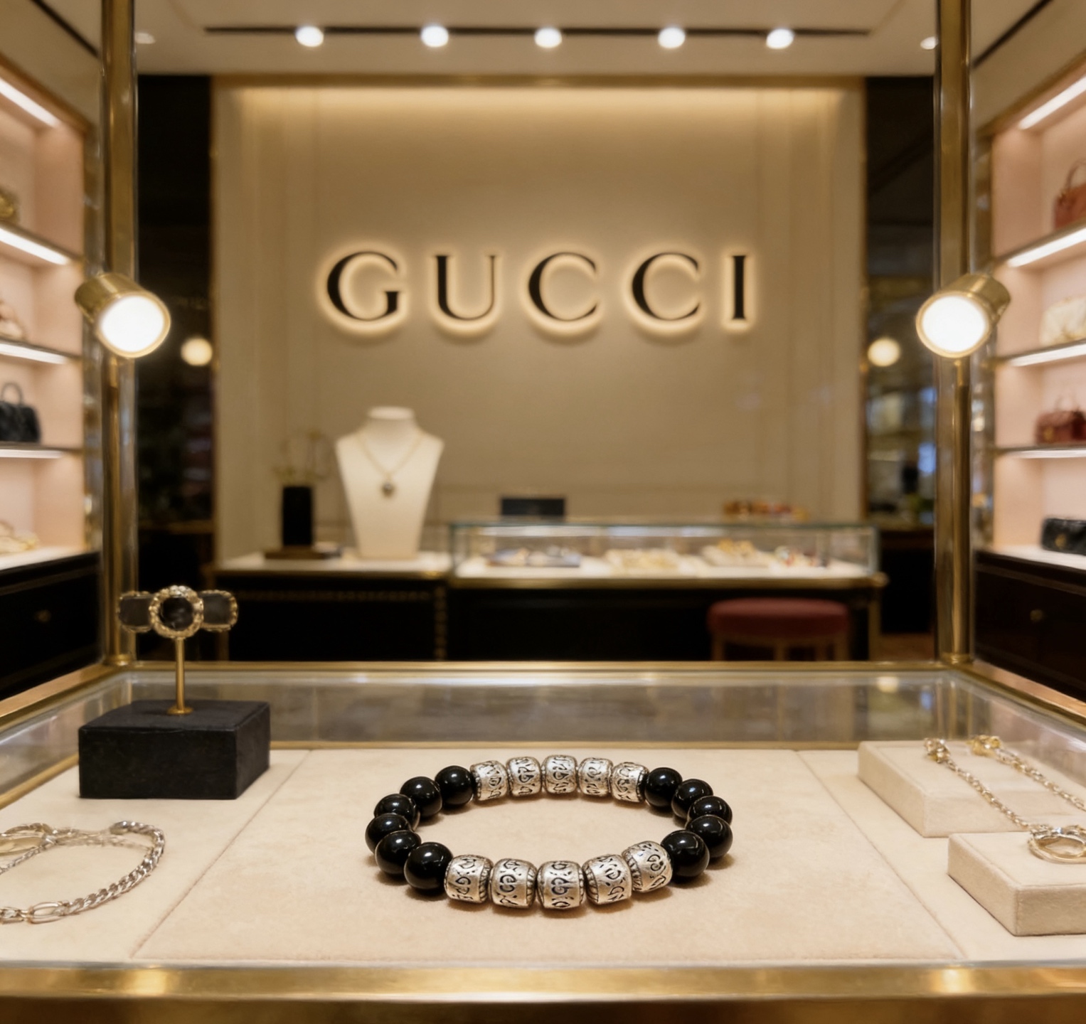 Gucci 𝐆𝐮𝐜𝐜𝐢古驰手链 最新款天然黑玛瑙手链档次更高 Anger Forest系列双g黑玛瑙水晶手链