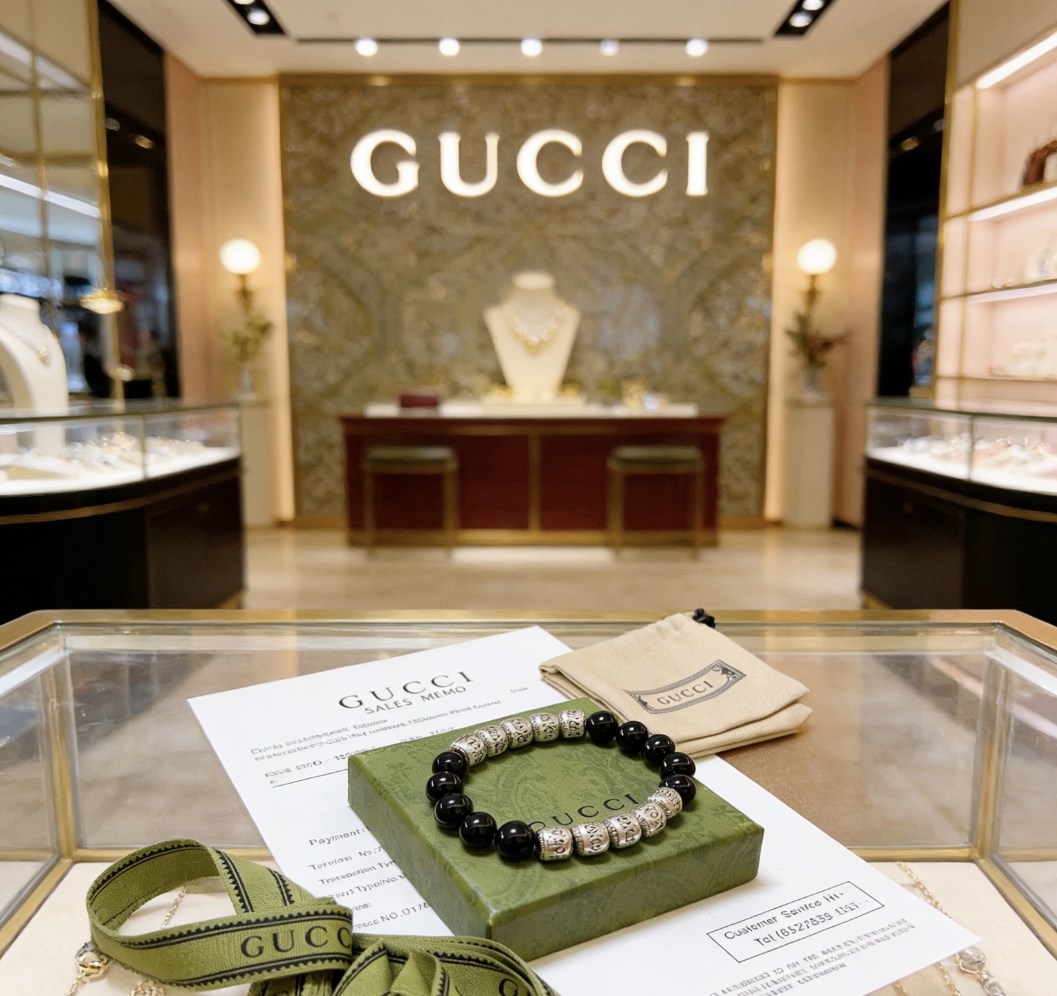 Gucci 𝐆𝐮𝐜𝐜𝐢古驰手链 最新款天然黑玛瑙手链档次更高 Anger Forest系列双g黑玛瑙水晶手链