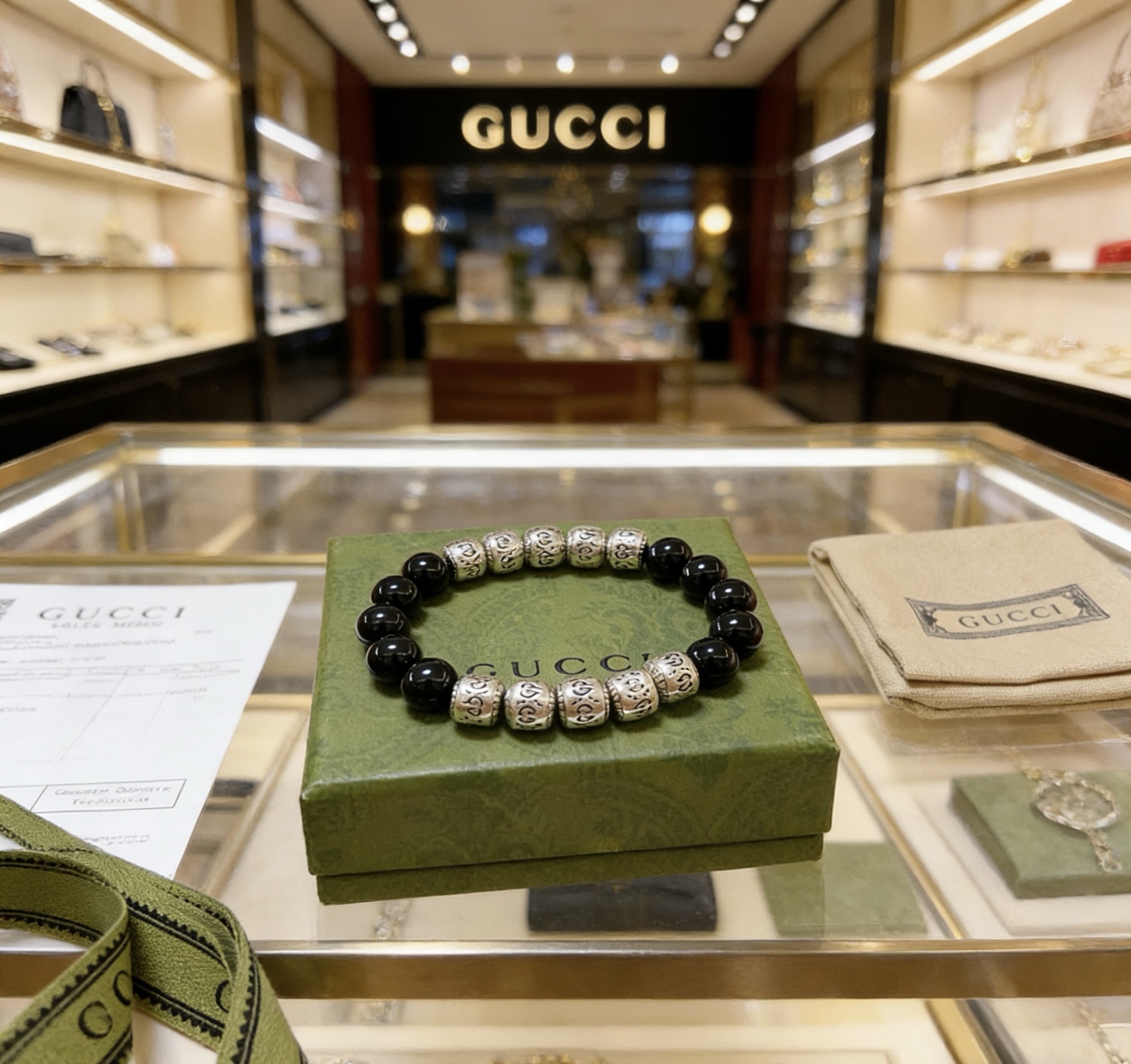 Gucci 𝐆𝐮𝐜𝐜𝐢古驰手链 最新款天然黑玛瑙手链档次更高 Anger Forest系列双g黑玛瑙水晶手链