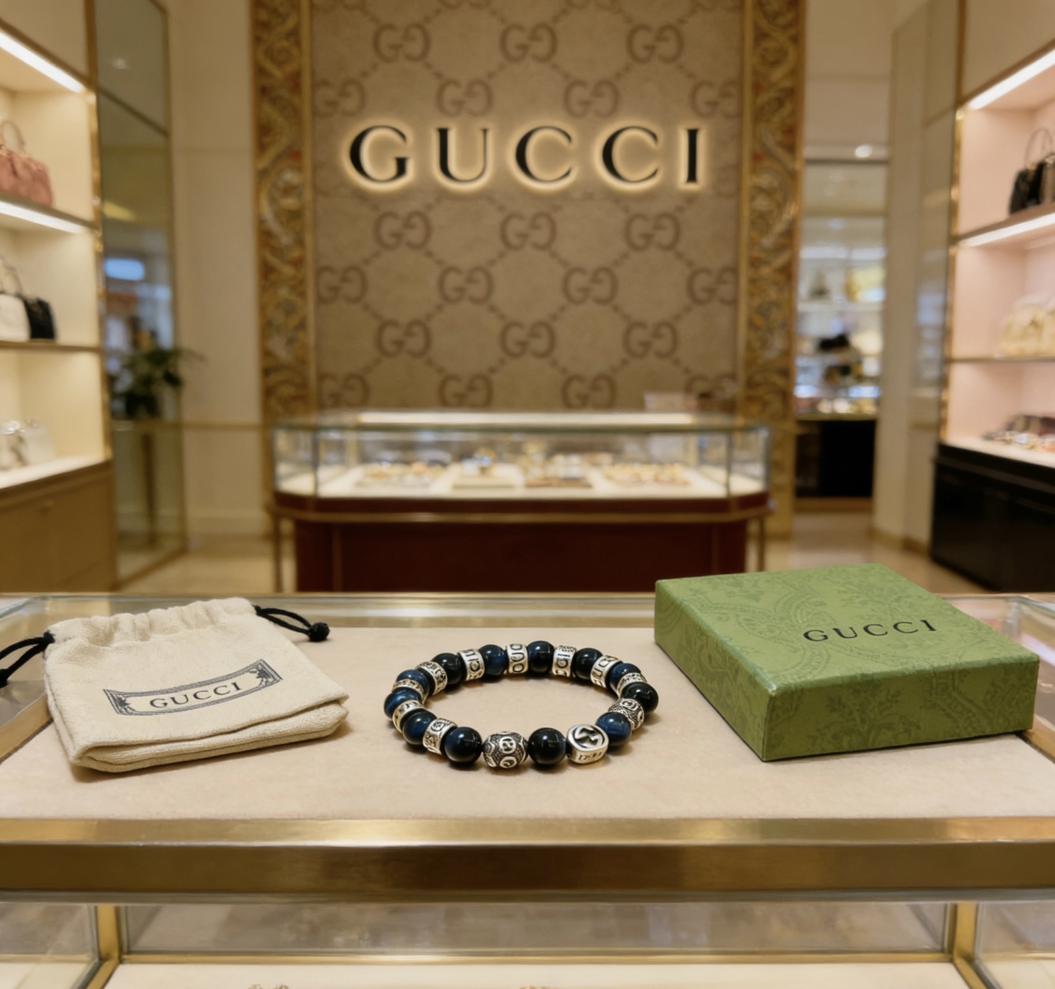 Gucci 新品发布𝐆𝐮𝐜𝐜𝐢古驰手链 最新款蓝虎眼石手链档次更高 Anger Forest系列双g手链