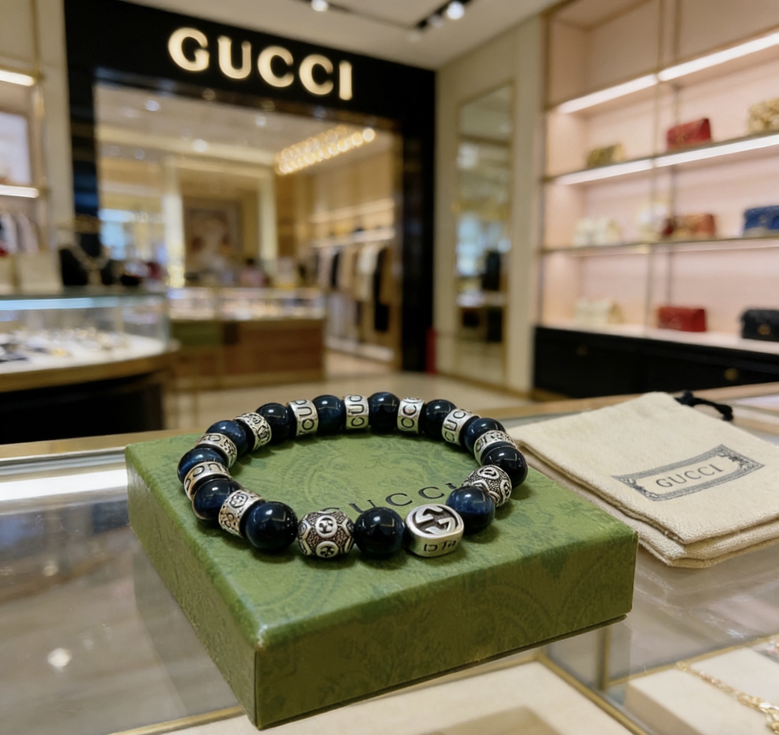 Gucci 新品发布𝐆𝐮𝐜𝐜𝐢古驰手链 最新款蓝虎眼石手链档次更高 Anger Forest系列双g手链
