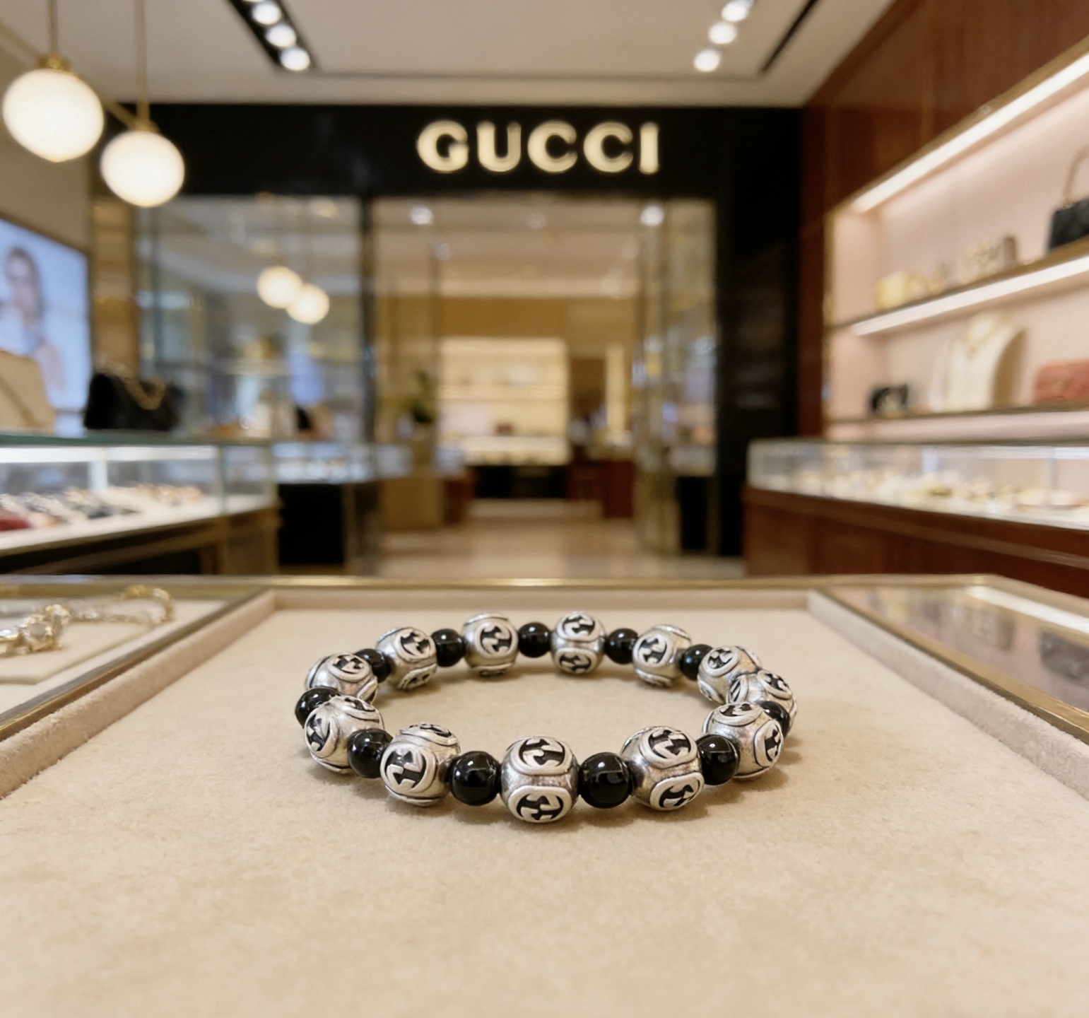 Gucci 𝐆𝐮𝐜𝐜𝐢古驰手链 最新款天然黑玛瑙手链档次更高 Anger Forest系列双g黑玛瑙水晶手链