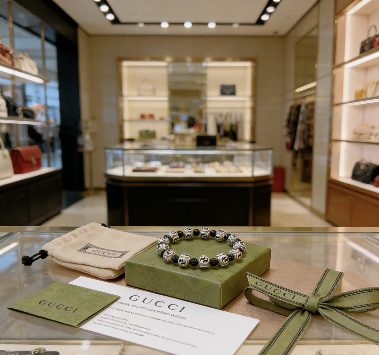 Gucci 𝐆𝐮𝐜𝐜𝐢古驰手链 最新款天然黑玛瑙手链档次更高 Anger Forest系列双g黑玛瑙水晶手链