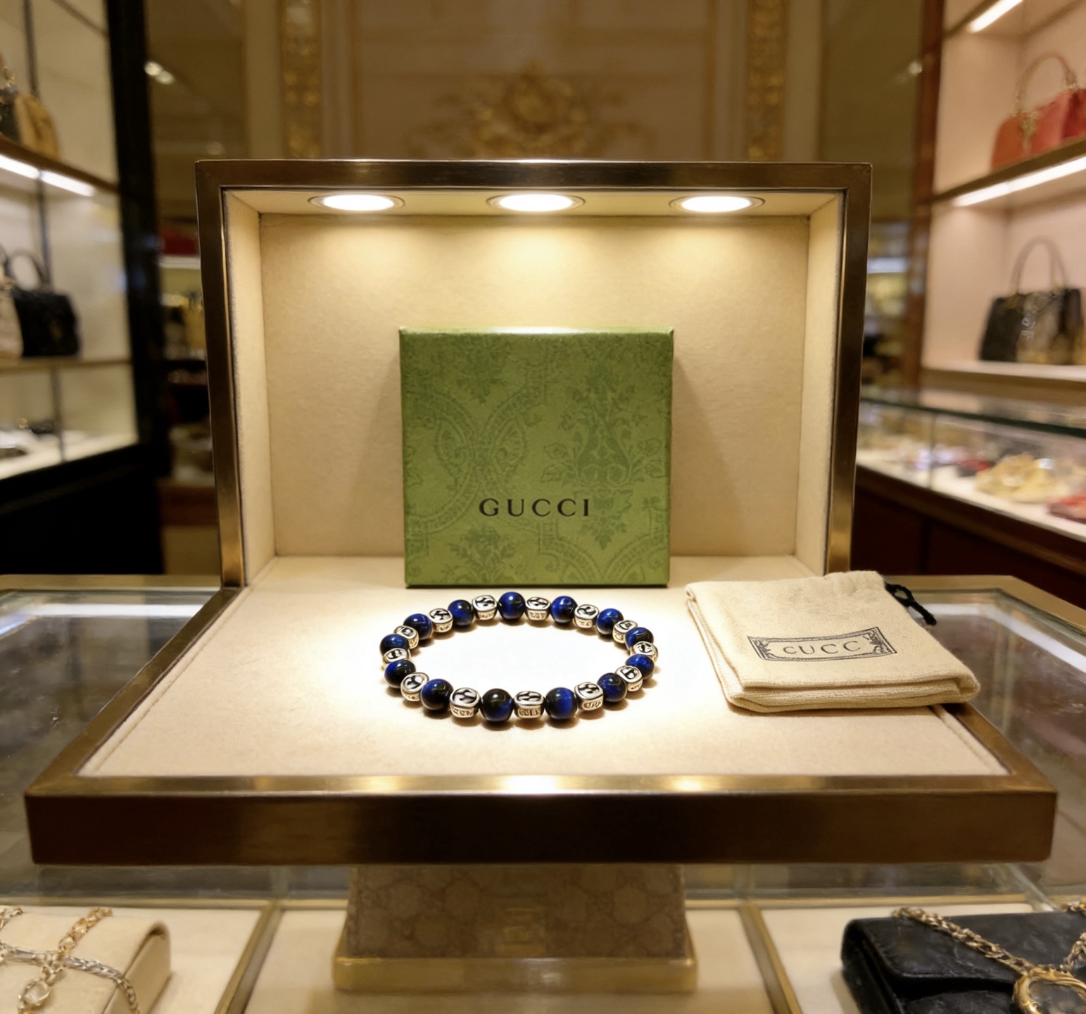 Gucci 新品发布𝐆𝐮𝐜𝐜𝐢古驰手链 最新款蓝虎眼石手链档次更高 Anger Forest系列双g手链