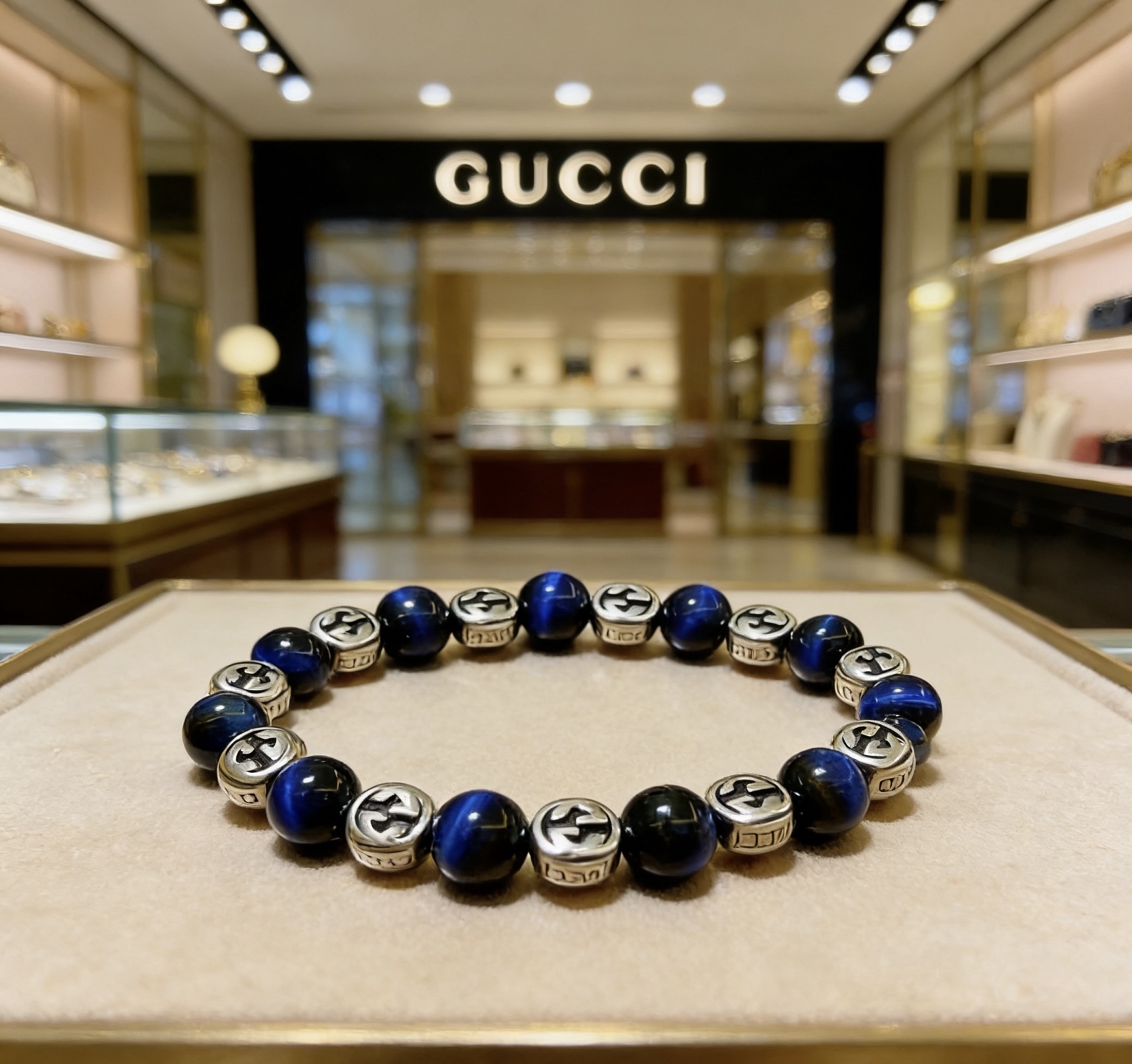 Gucci 新品发布𝐆𝐮𝐜𝐜𝐢古驰手链 最新款蓝虎眼石手链档次更高 Anger Forest系列双g手链