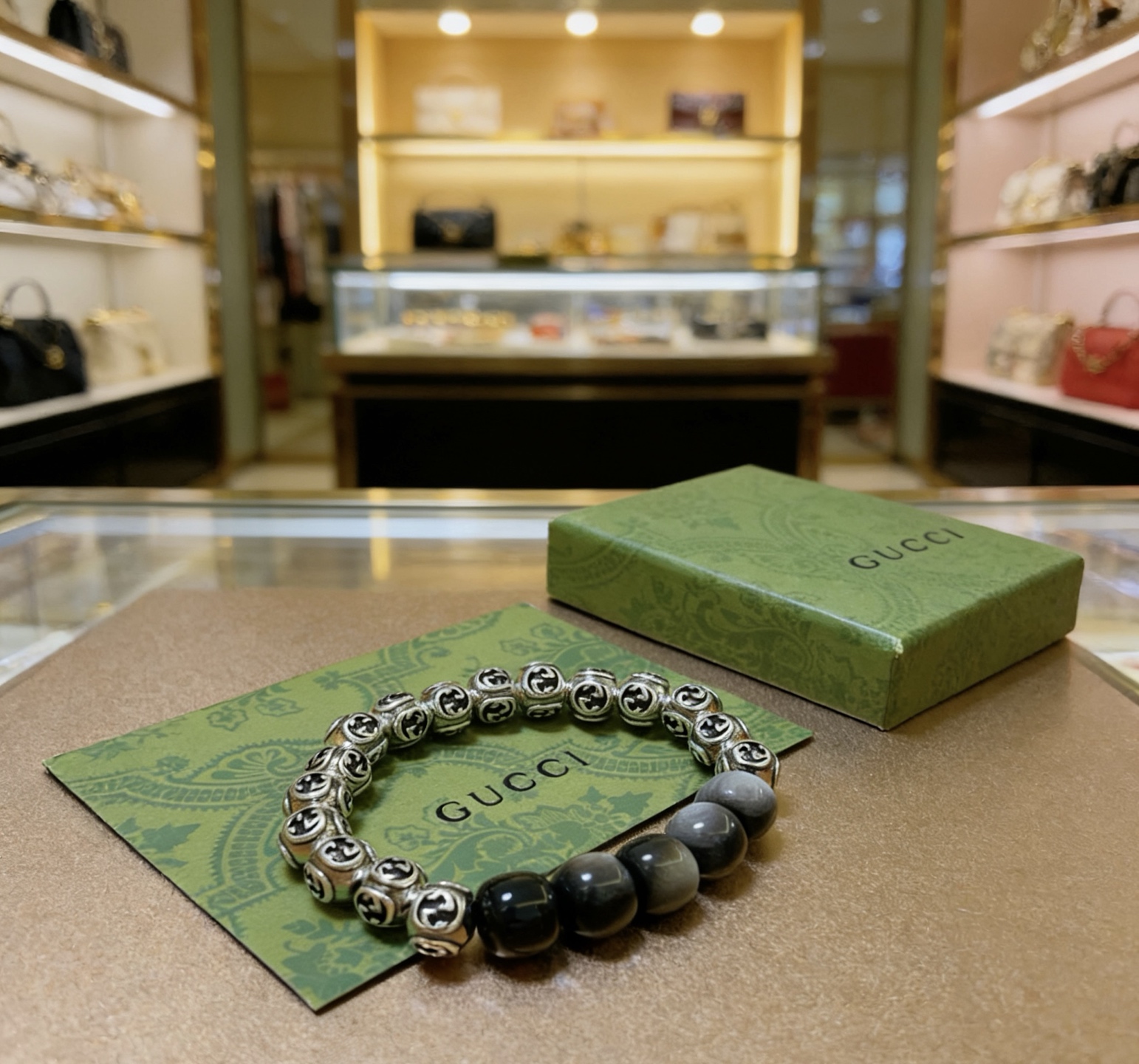 Gucci 新品发布会 古驰手链天然石 精工版本天然银曜石古驰手链