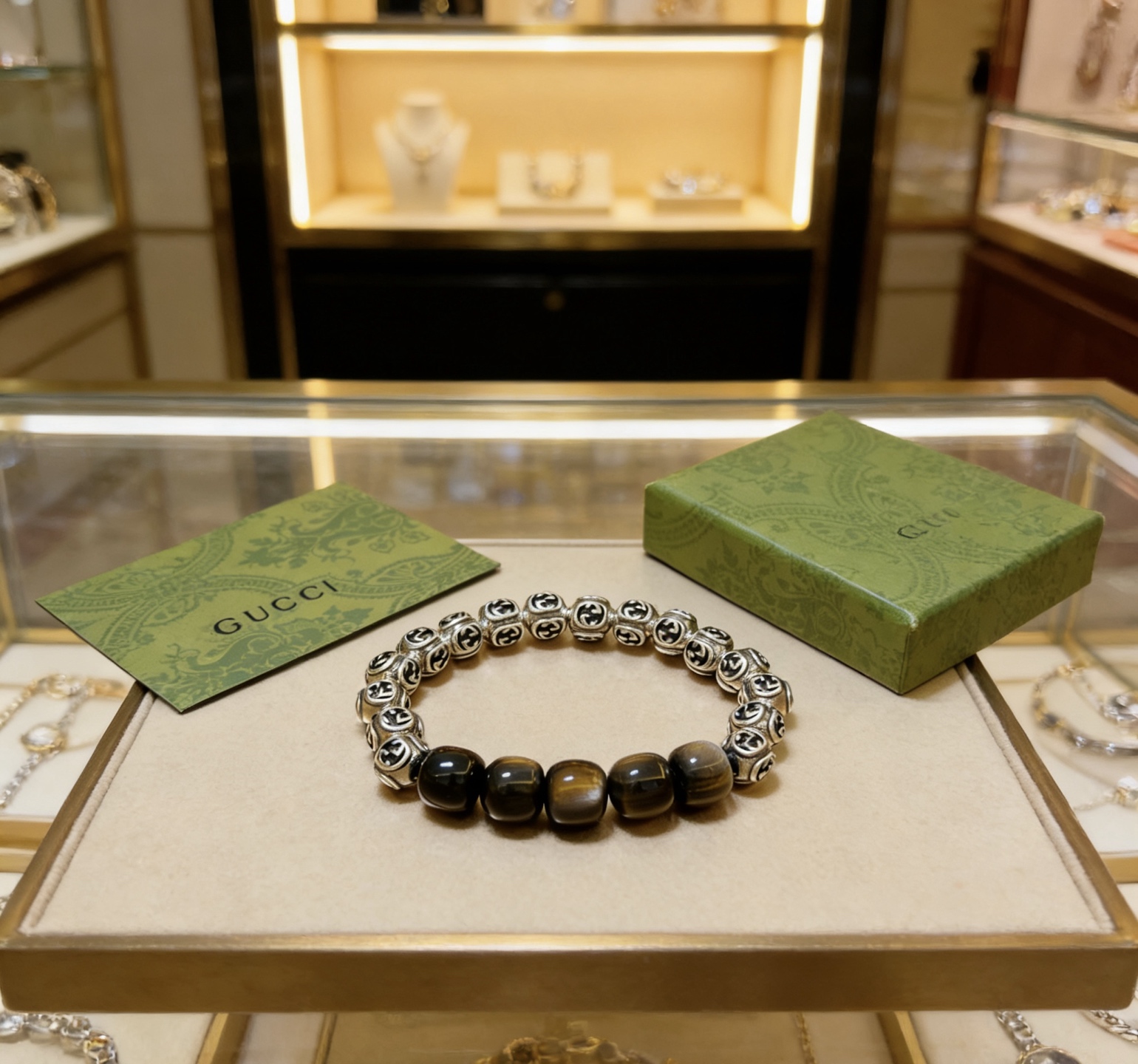 Gucci 新品发布会 古驰手链天然石 精工版本天然银曜石古驰手链
