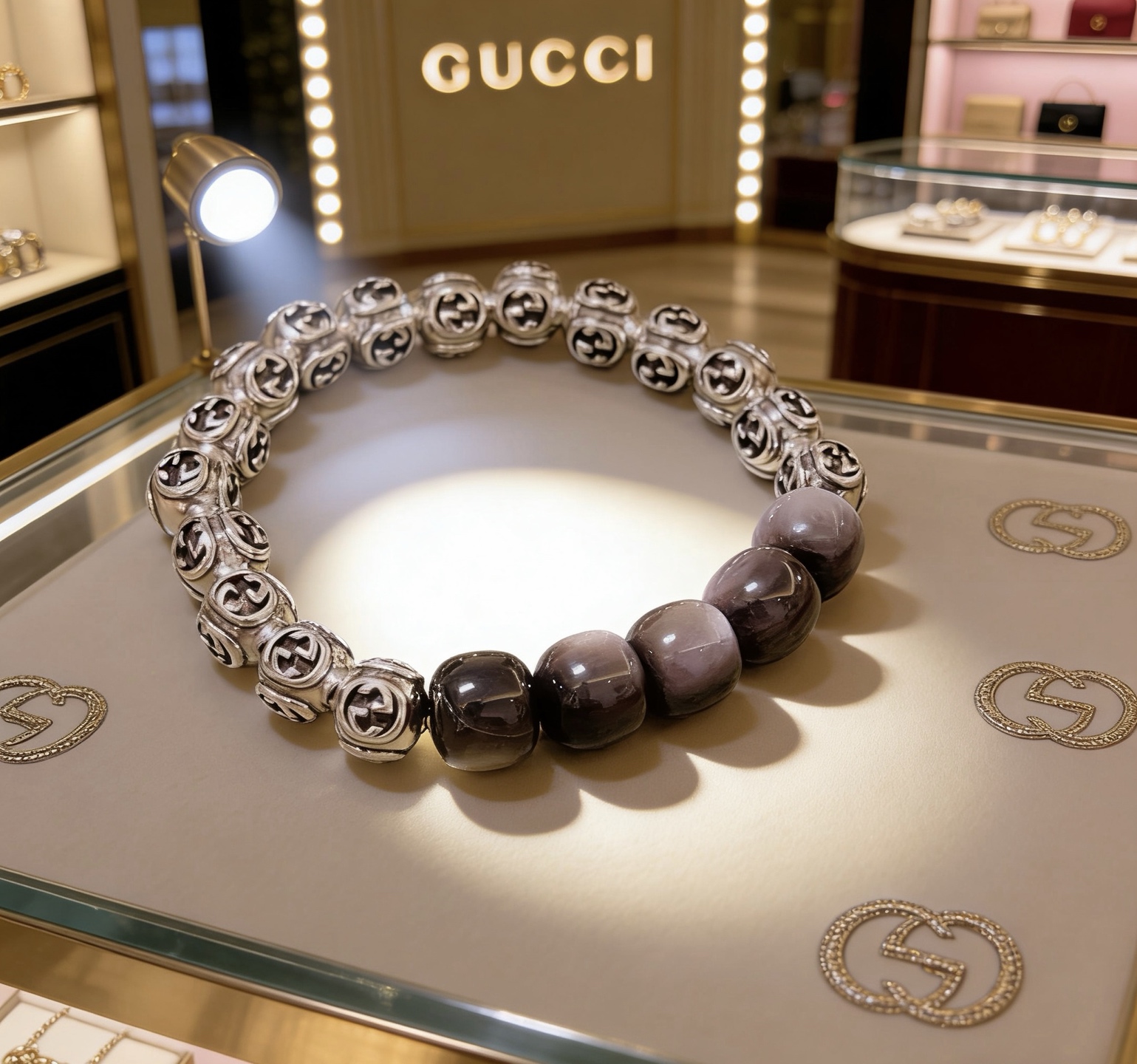 Gucci 新品发布会 古驰手链天然石 精工版本天然银曜石古驰手链