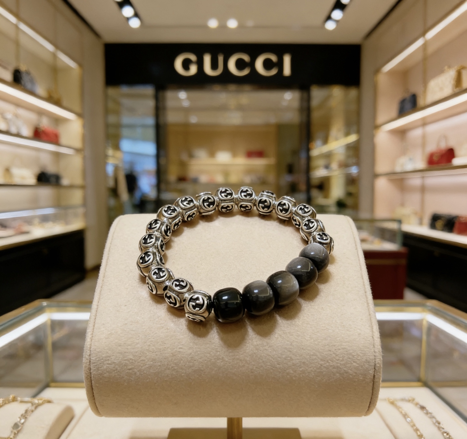 Gucci 新品发布会 古驰手链天然石 精工版本天然银曜石古驰手链