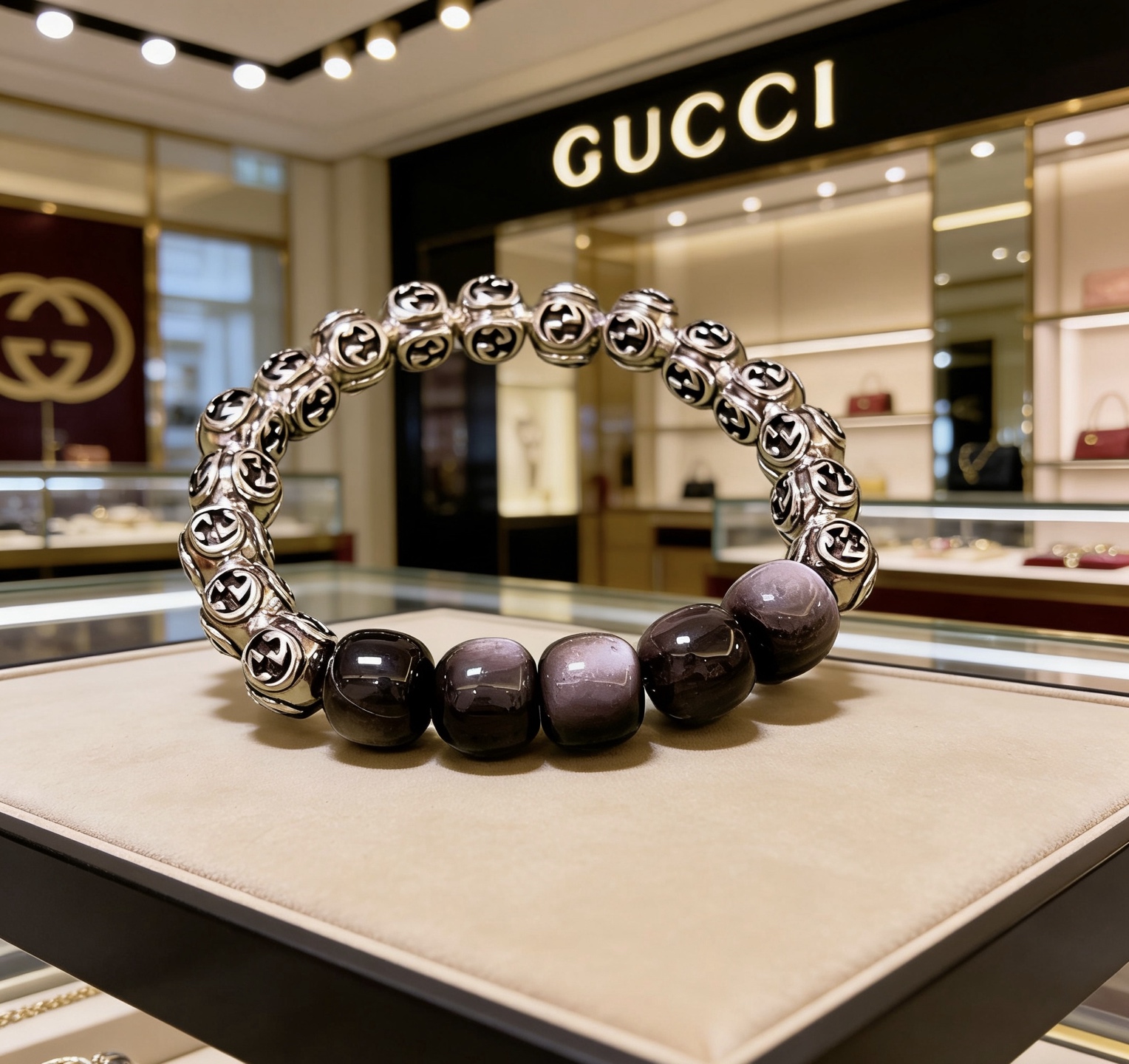 Gucci 新品发布会 古驰手链天然石 精工版本天然银曜石古驰手链