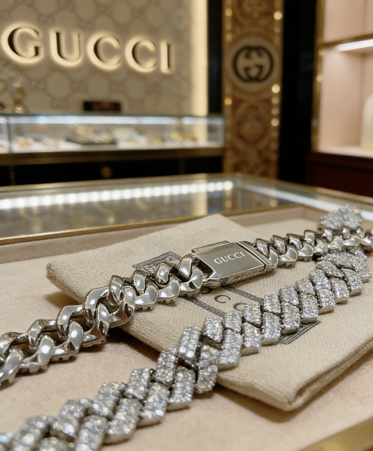 Gucci 奢华款𝐆𝐮𝐜𝐜𝐢古驰项链最新款满钻链条档次更高