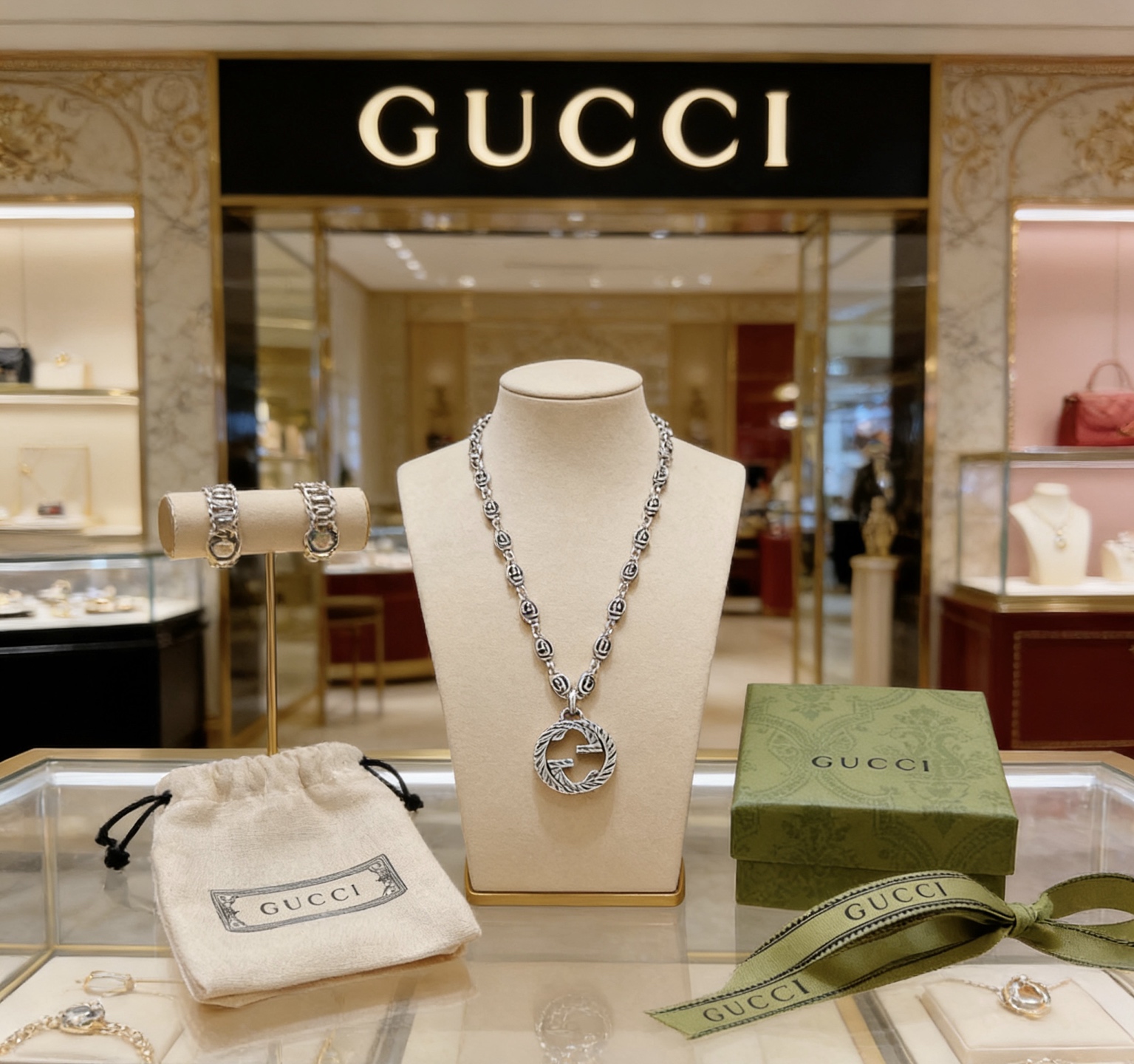 Gucci 𝐆𝐮𝐜𝐜𝐢古驰项链最新款链条档次更高 Anger Forest系列双G戒指环古驰项链