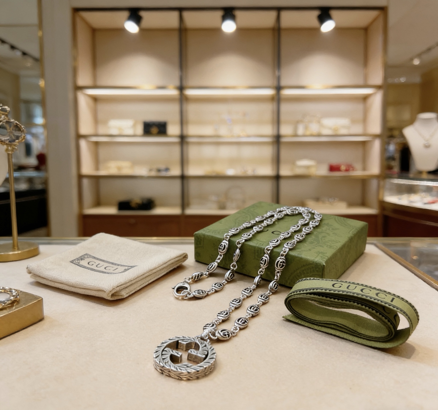 Gucci 𝐆𝐮𝐜𝐜𝐢古驰项链最新款链条档次更高 Anger Forest系列双G戒指环古驰项链