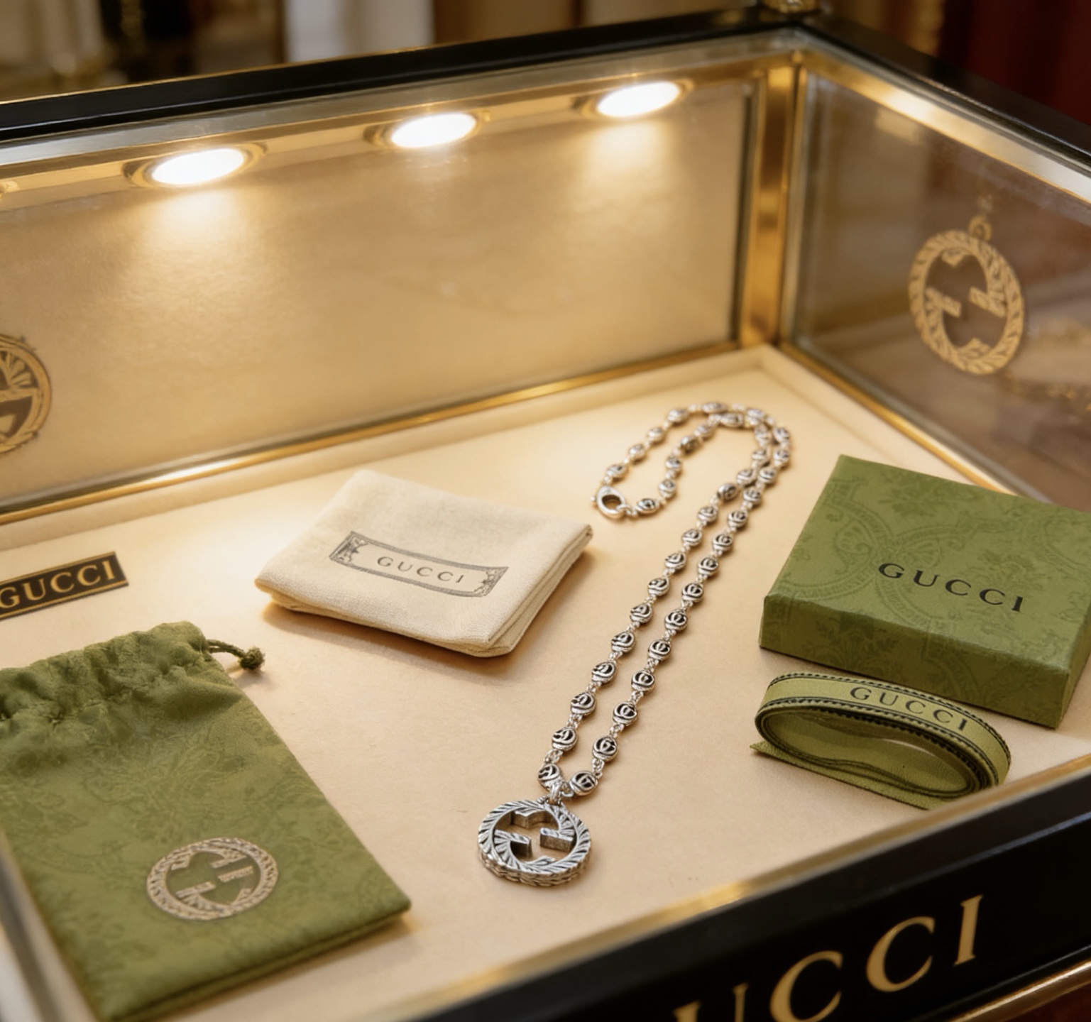 Gucci 𝐆𝐮𝐜𝐜𝐢古驰项链最新款链条档次更高 Anger Forest系列双G戒指环古驰项链