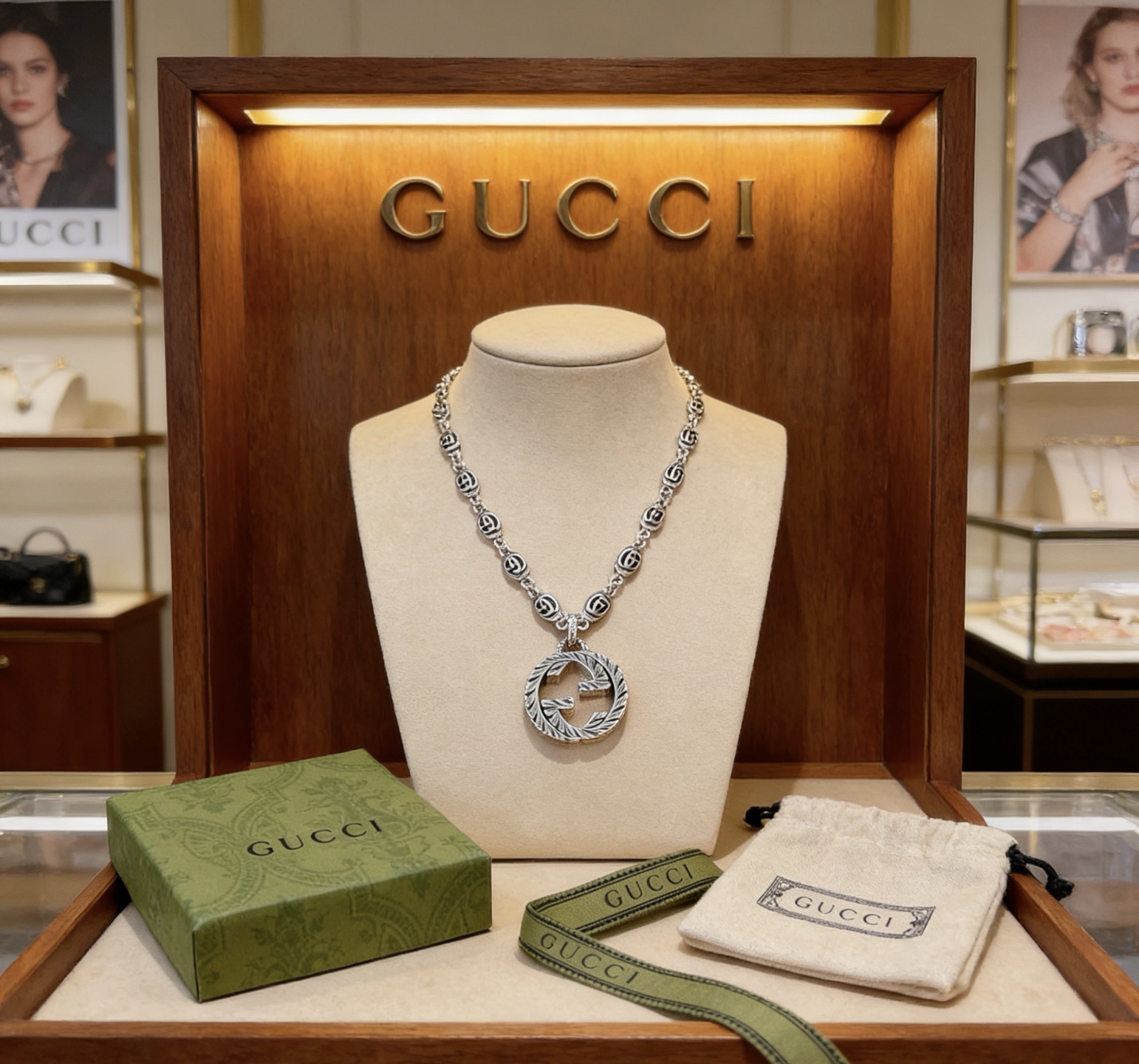 Gucci 𝐆𝐮𝐜𝐜𝐢古驰项链最新款链条档次更高 Anger Forest系列双G戒指环古驰项链