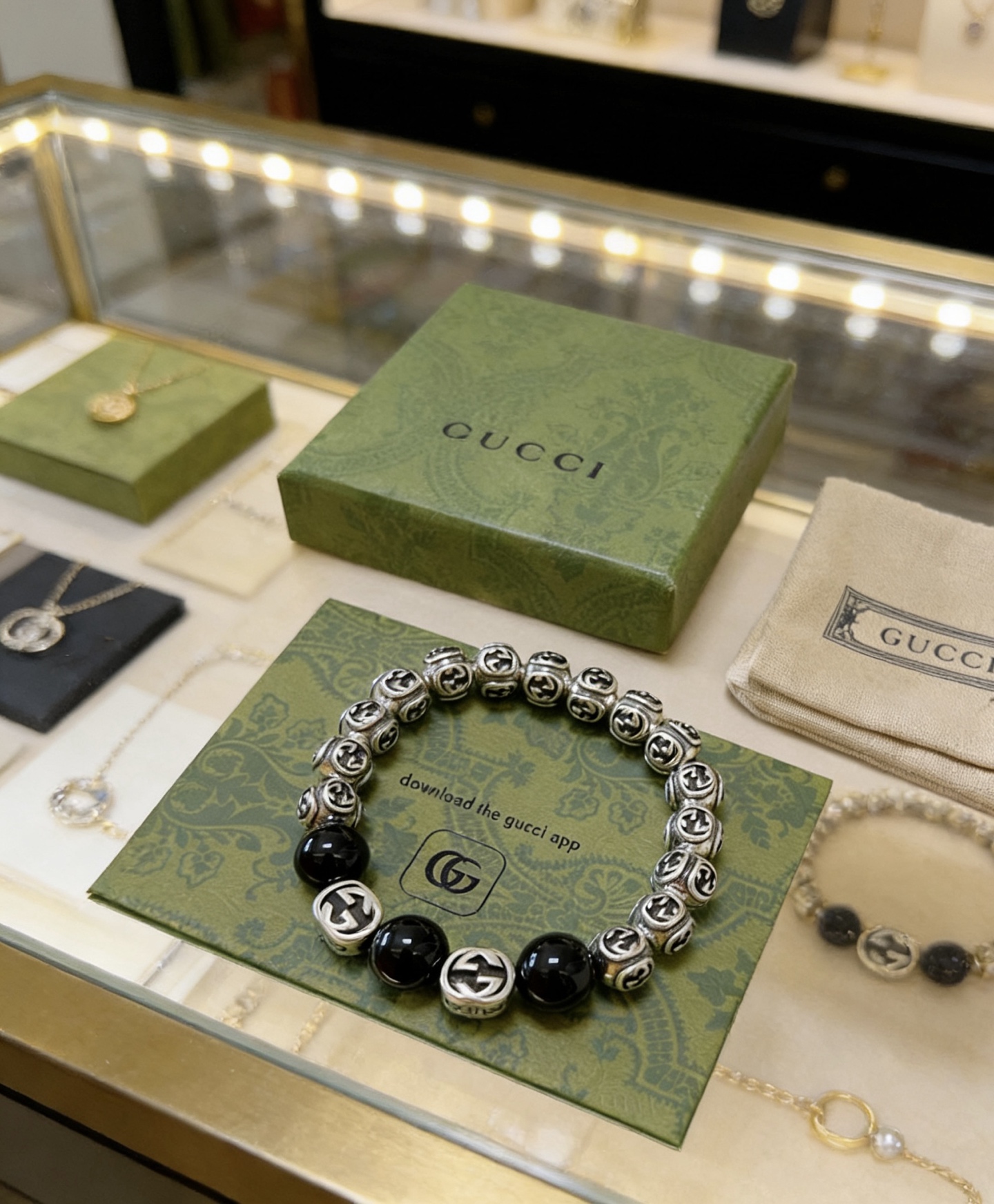 Gucci 𝐆𝐮𝐜𝐜𝐢古驰手链 奢华手串 最新款全件玛瑙串珠手链档次更高 Anger Forest系列双g 古驰手链