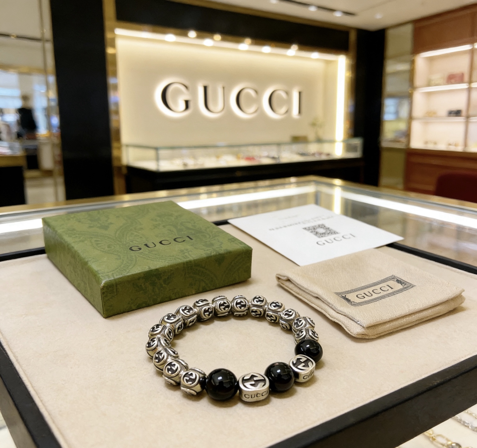 Gucci 𝐆𝐮𝐜𝐜𝐢古驰手链 奢华手串 最新款全件玛瑙串珠手链档次更高 Anger Forest系列双g 古驰手链