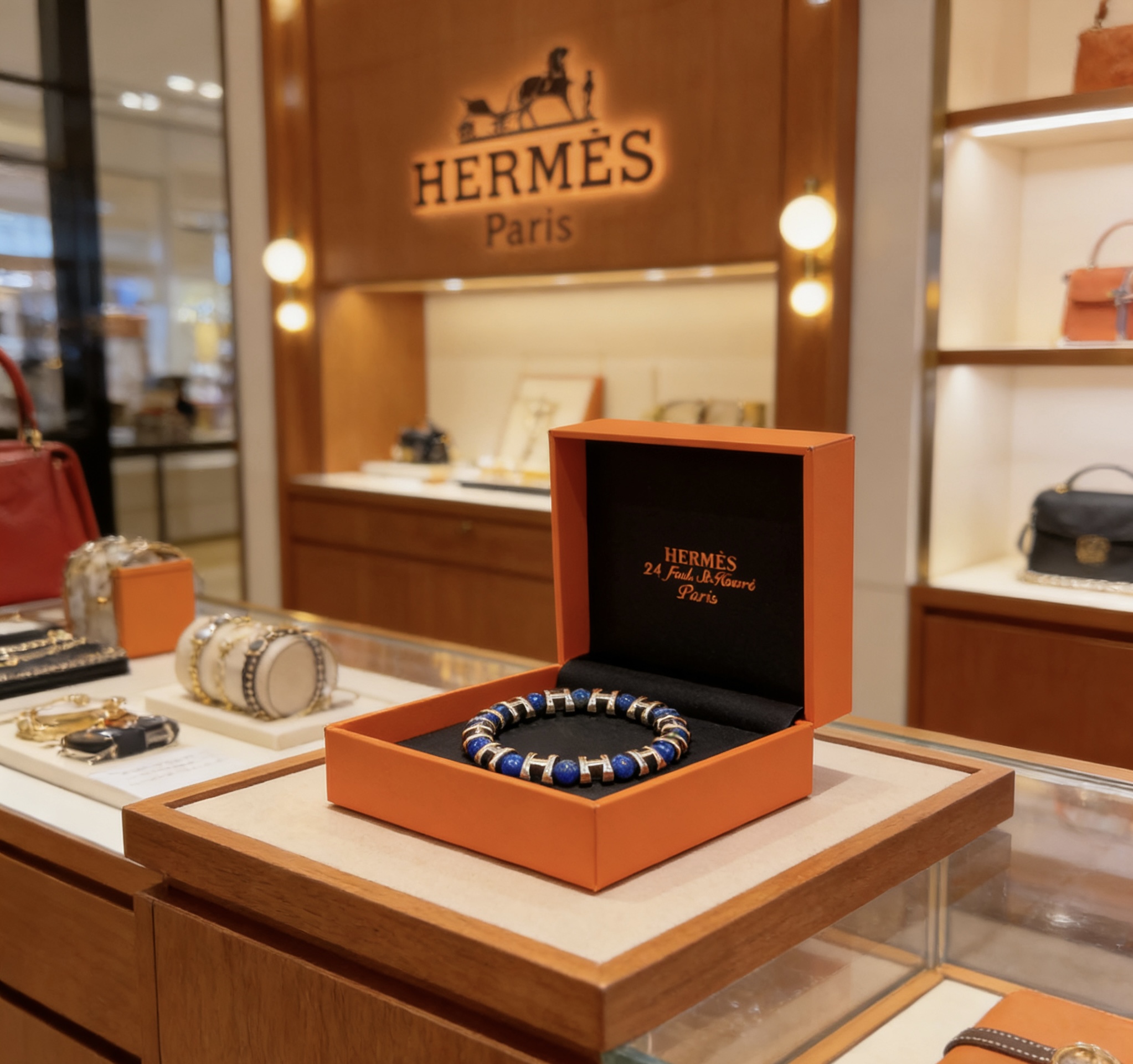 Hermès 新品发布 Hermas爱马仕手链 奢华爱马仕手串 天然石青金石手链 最新款全件串珠手链档次更高 Anger Forest系列H 爱马仕手链
